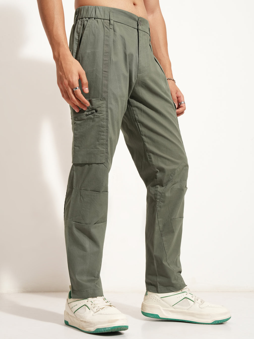 Highlander Men Olive Relaxed Fit Solid Cargo - Olive - Image 6