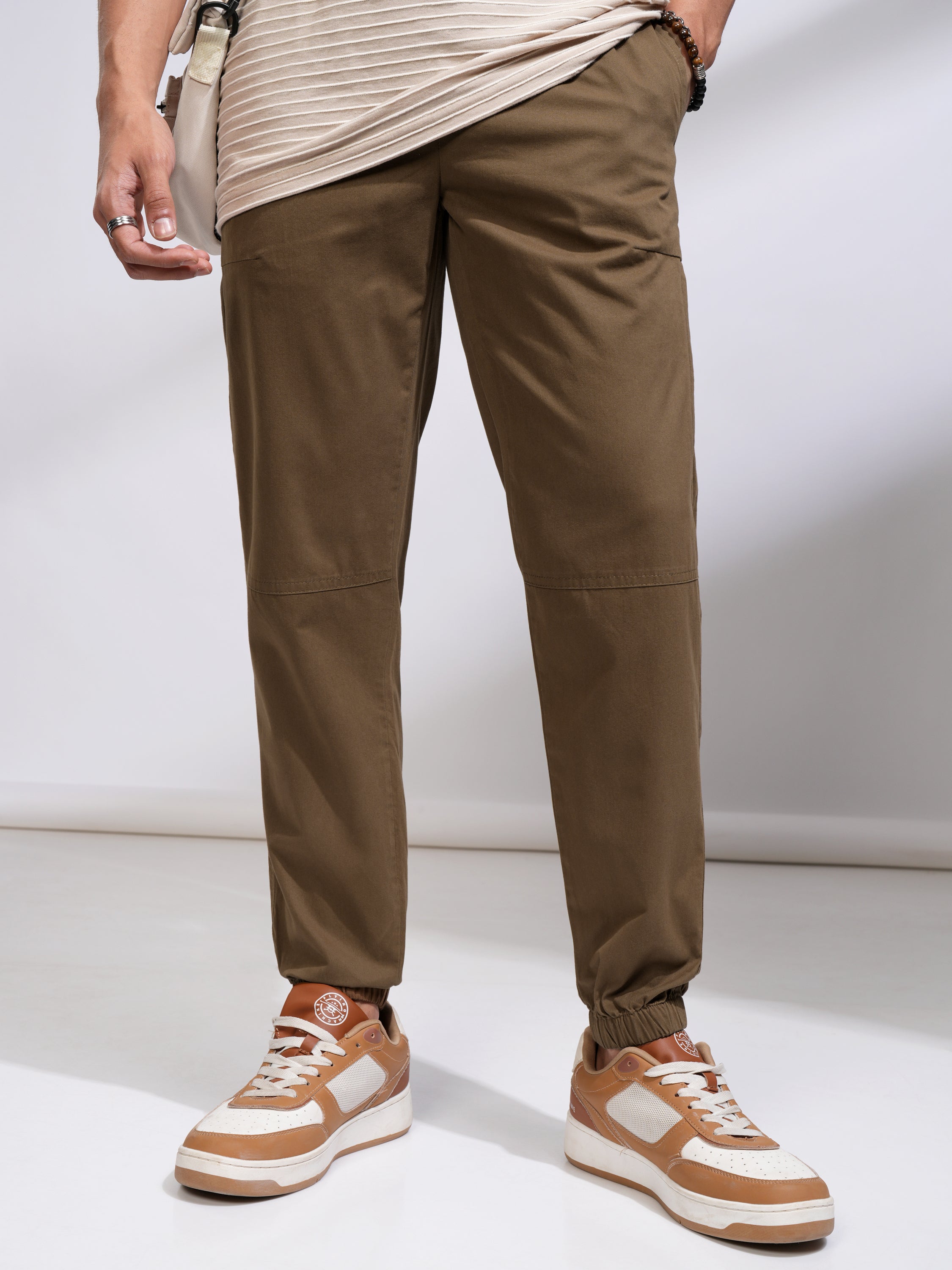 Highlander Men Brown Relaxed Fit Solid Joggers - Brown - Image 1