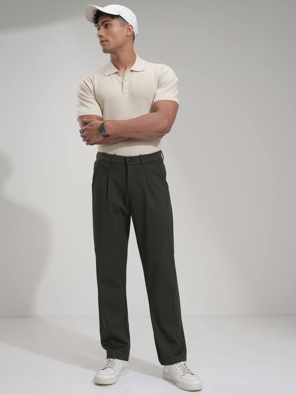 Highlander Men Olive Slim Fit Solid Casual Trouser - Olive - Image 2