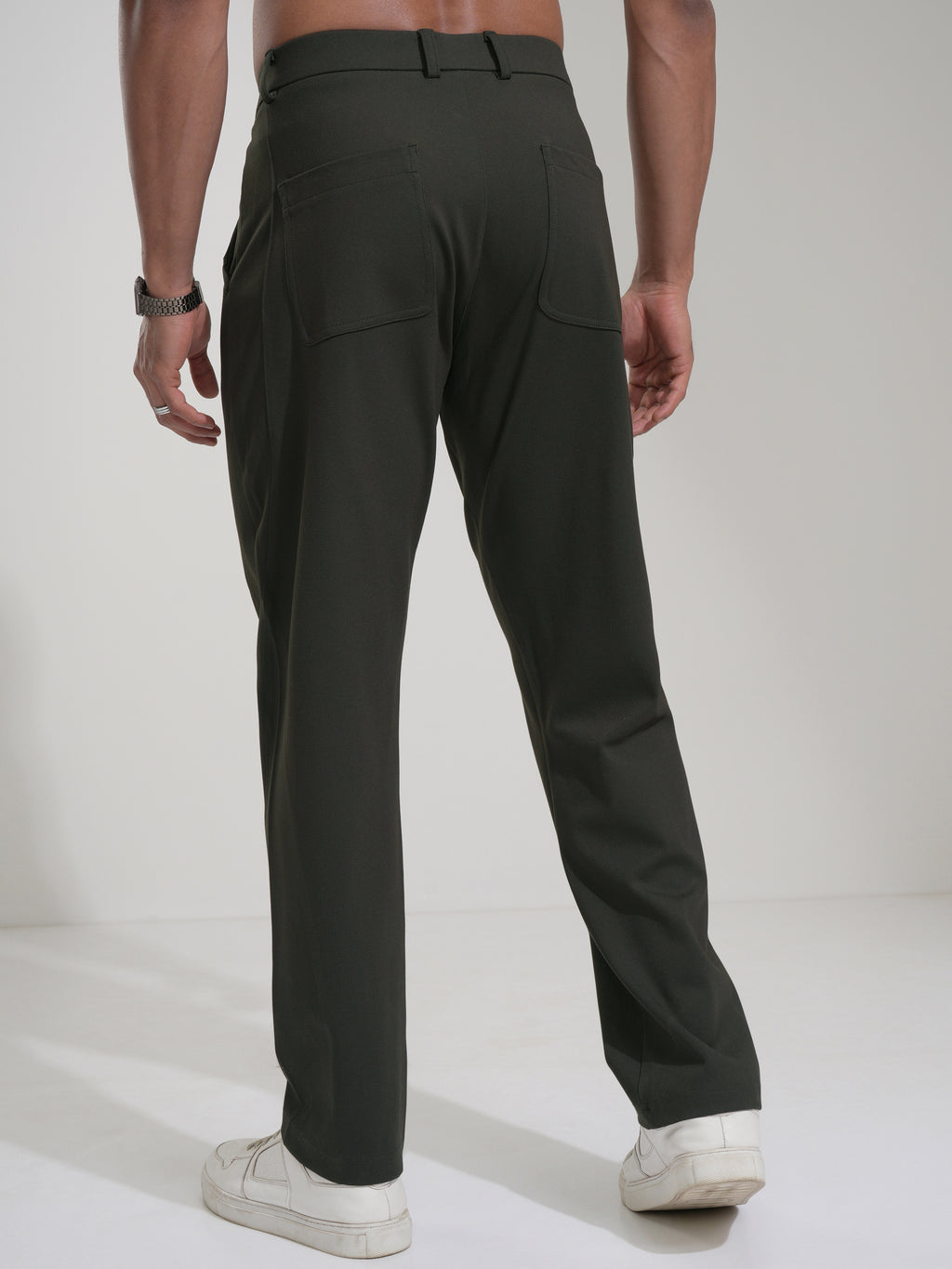 Highlander Men Olive Slim Fit Solid Casual Trouser - Olive - Image 3
