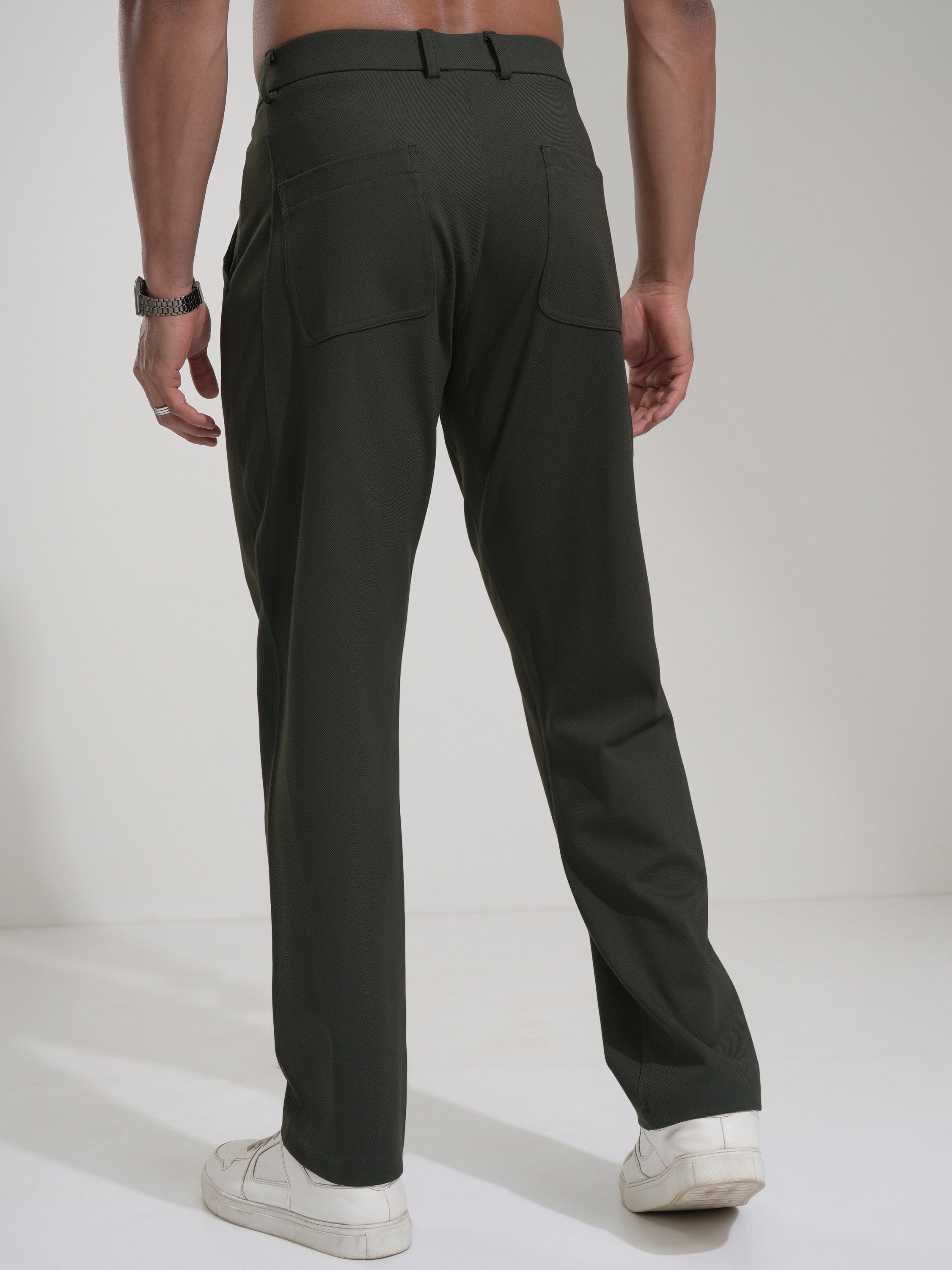 Highlander Men Olive Slim Fit Solid Casual Trouser - Olive - Image 3