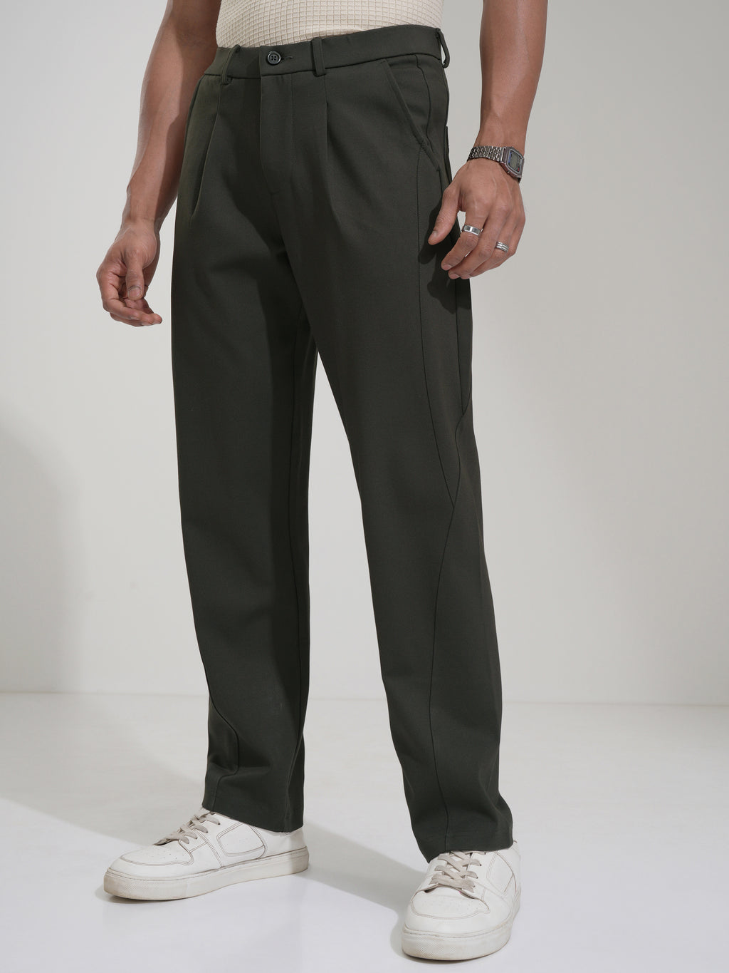 Highlander Men Olive Slim Fit Solid Casual Trouser - Olive - Image 4