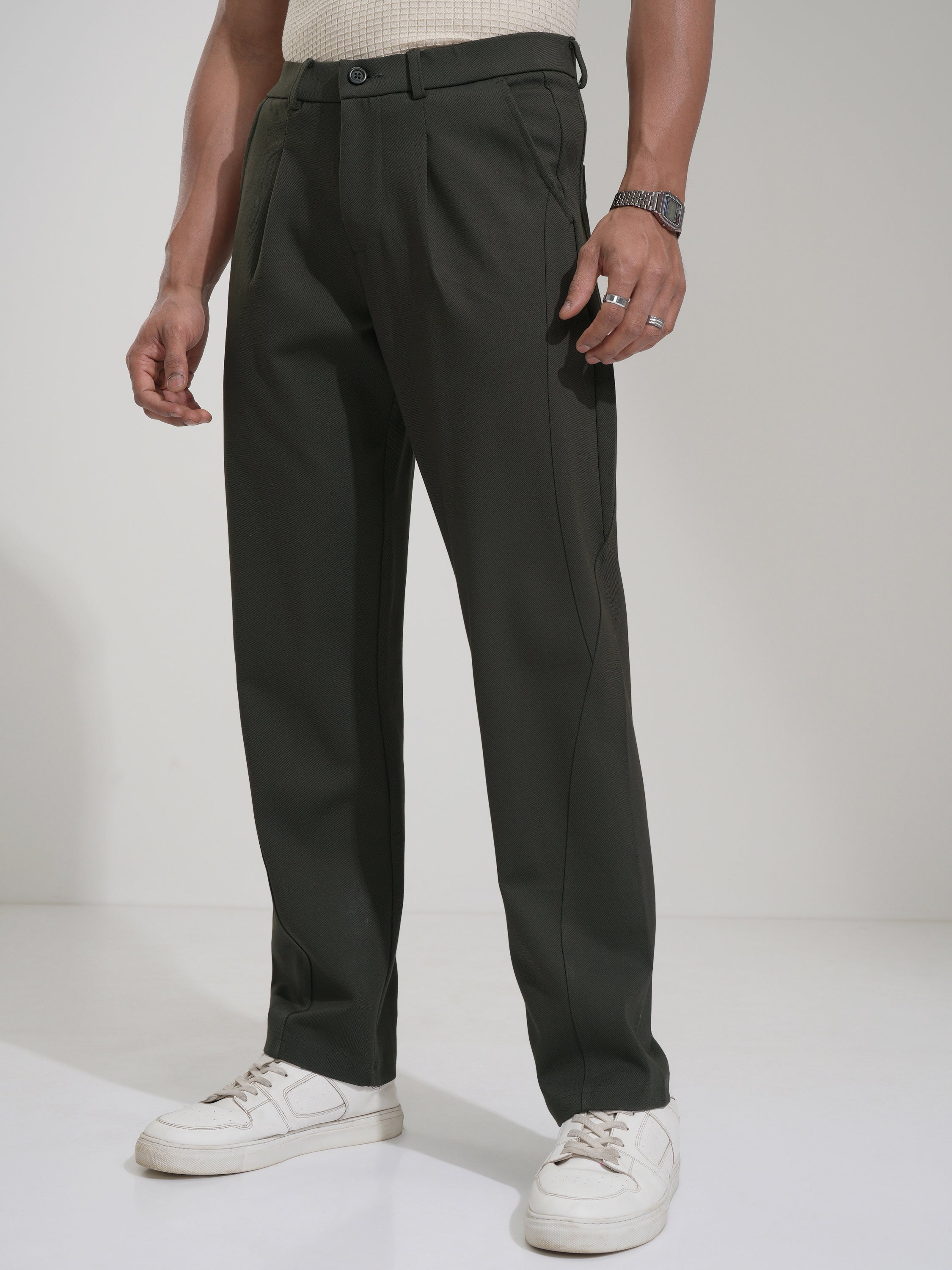 Highlander Men Olive Slim Fit Solid Casual Trouser - Olive - Image 4