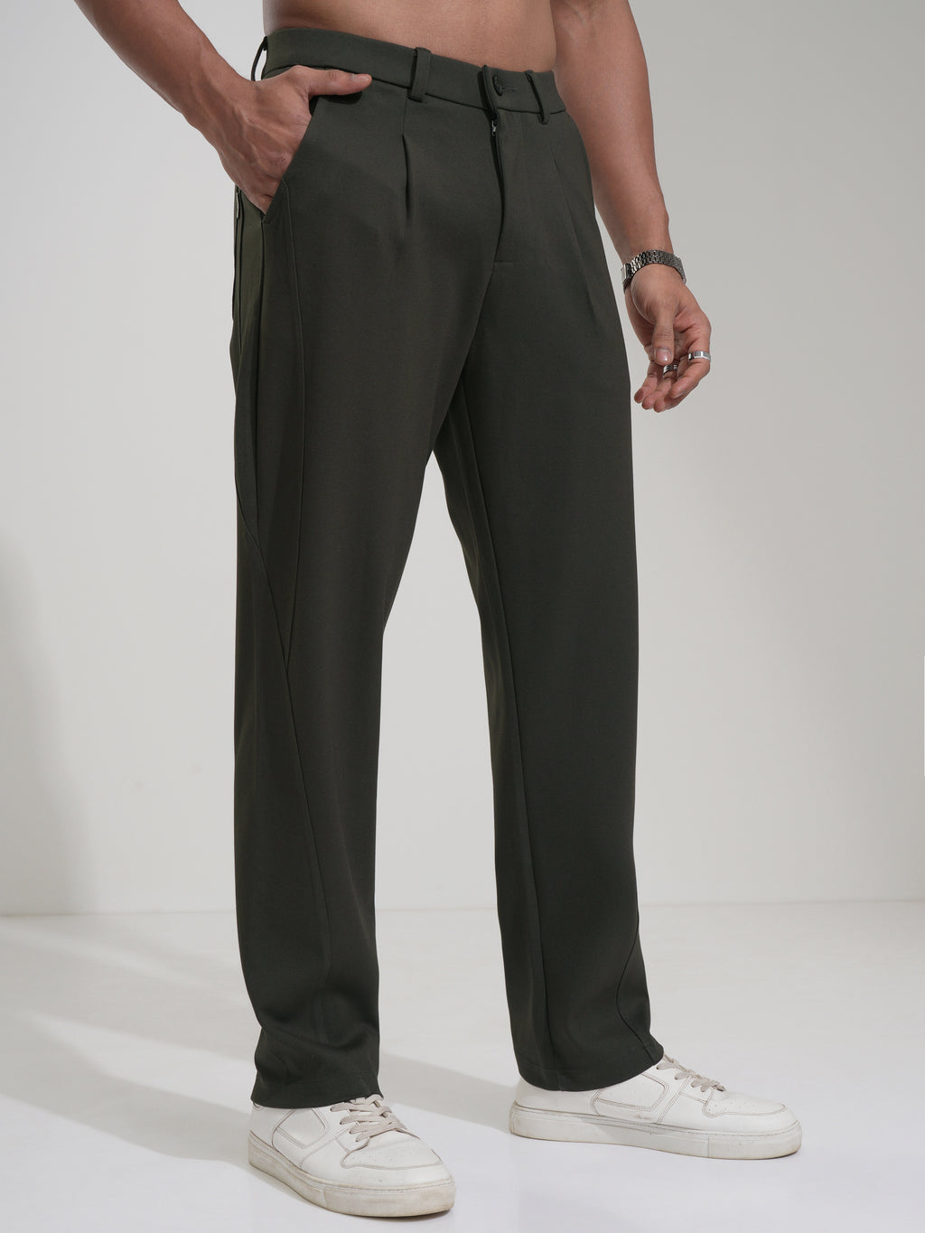 Highlander Men Olive Slim Fit Solid Casual Trouser - Olive - Image 6