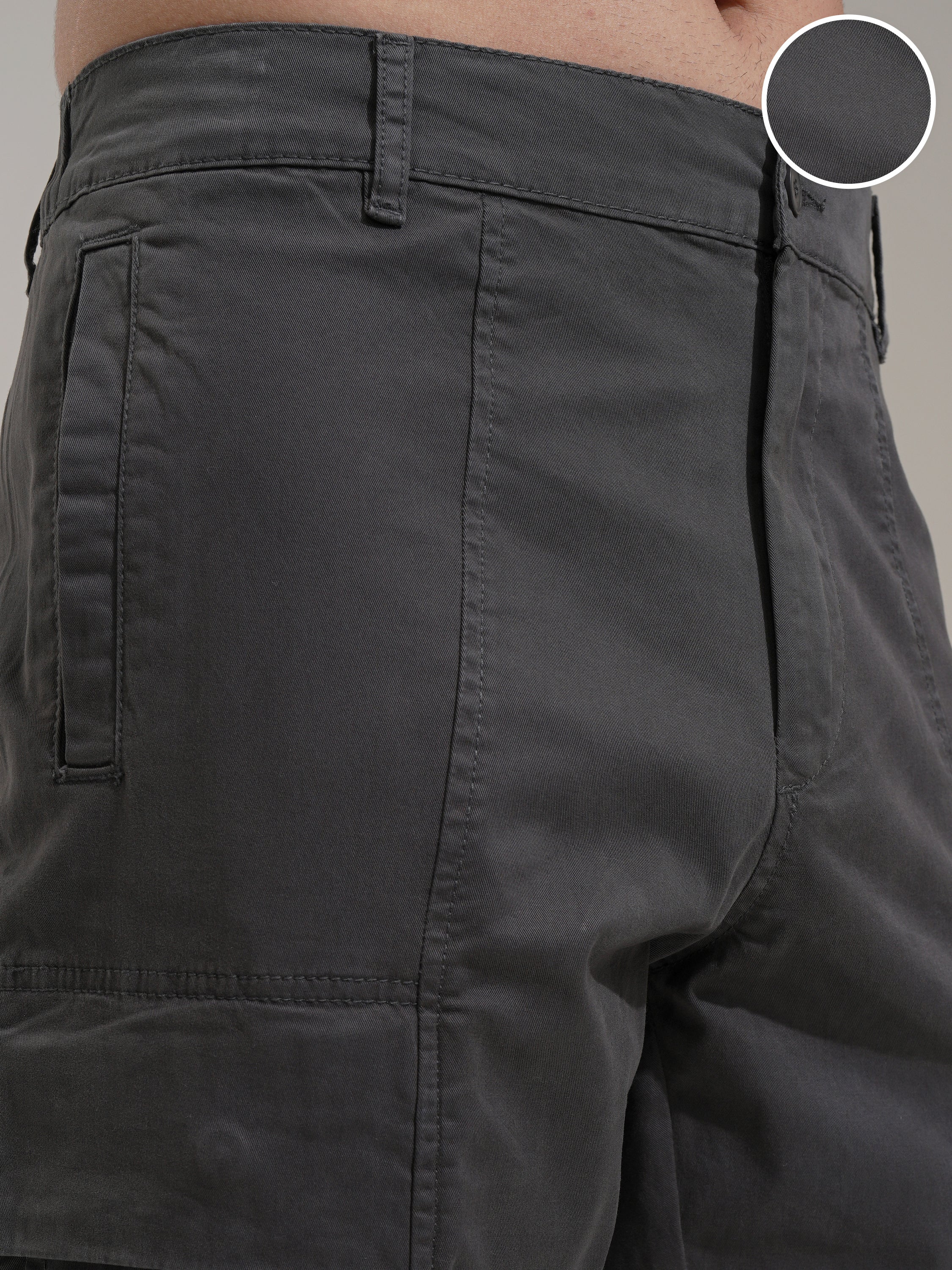 Highlander Men Grey Straight Fit Solid Cargo - Grey - Image 5
