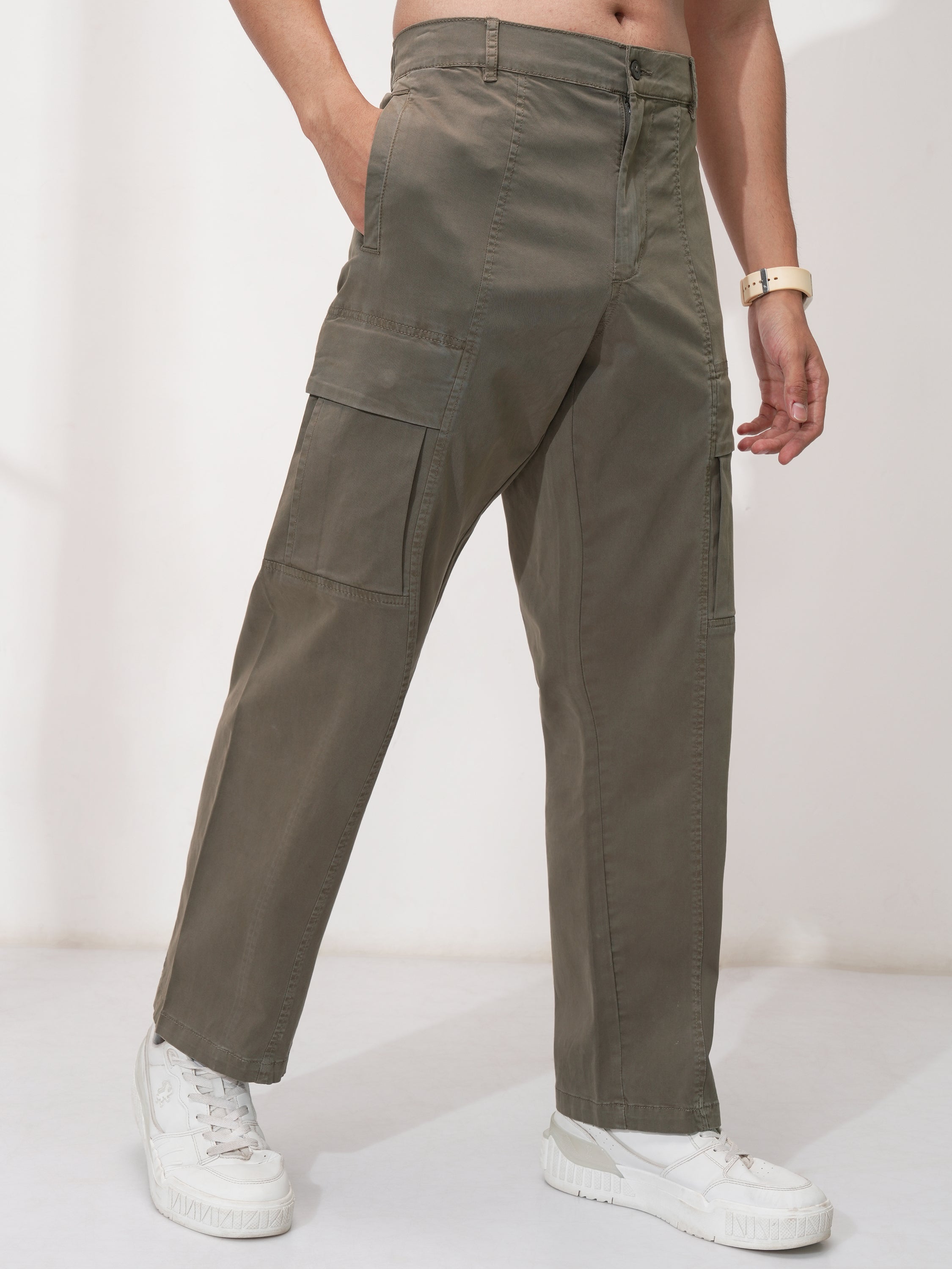 Highlander Men Brown Straight Fit Solid Cargo - Brown - Image 6