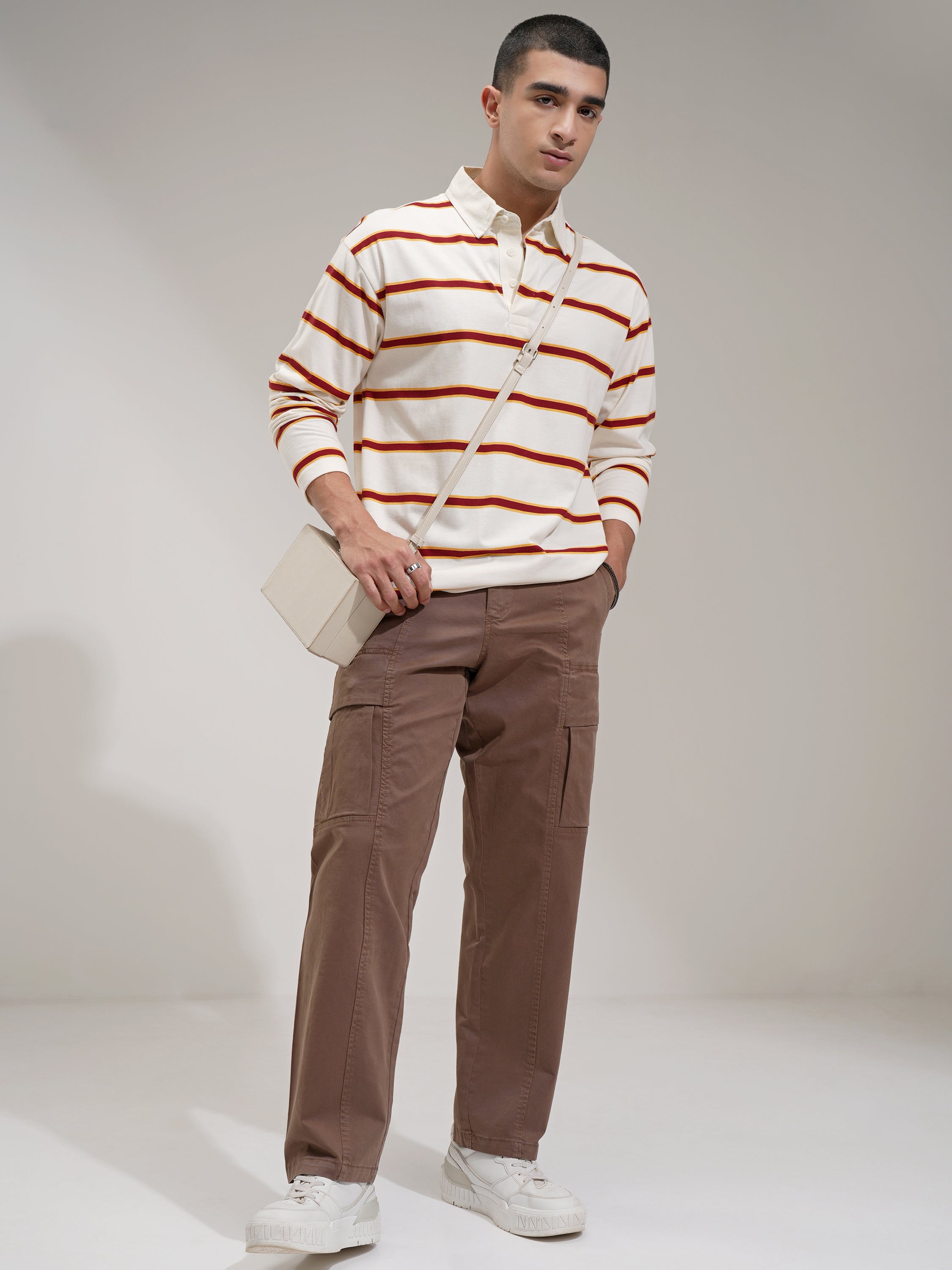 Highlander Men Brown Straight Fit Solid Cargos - Brown - Image 2