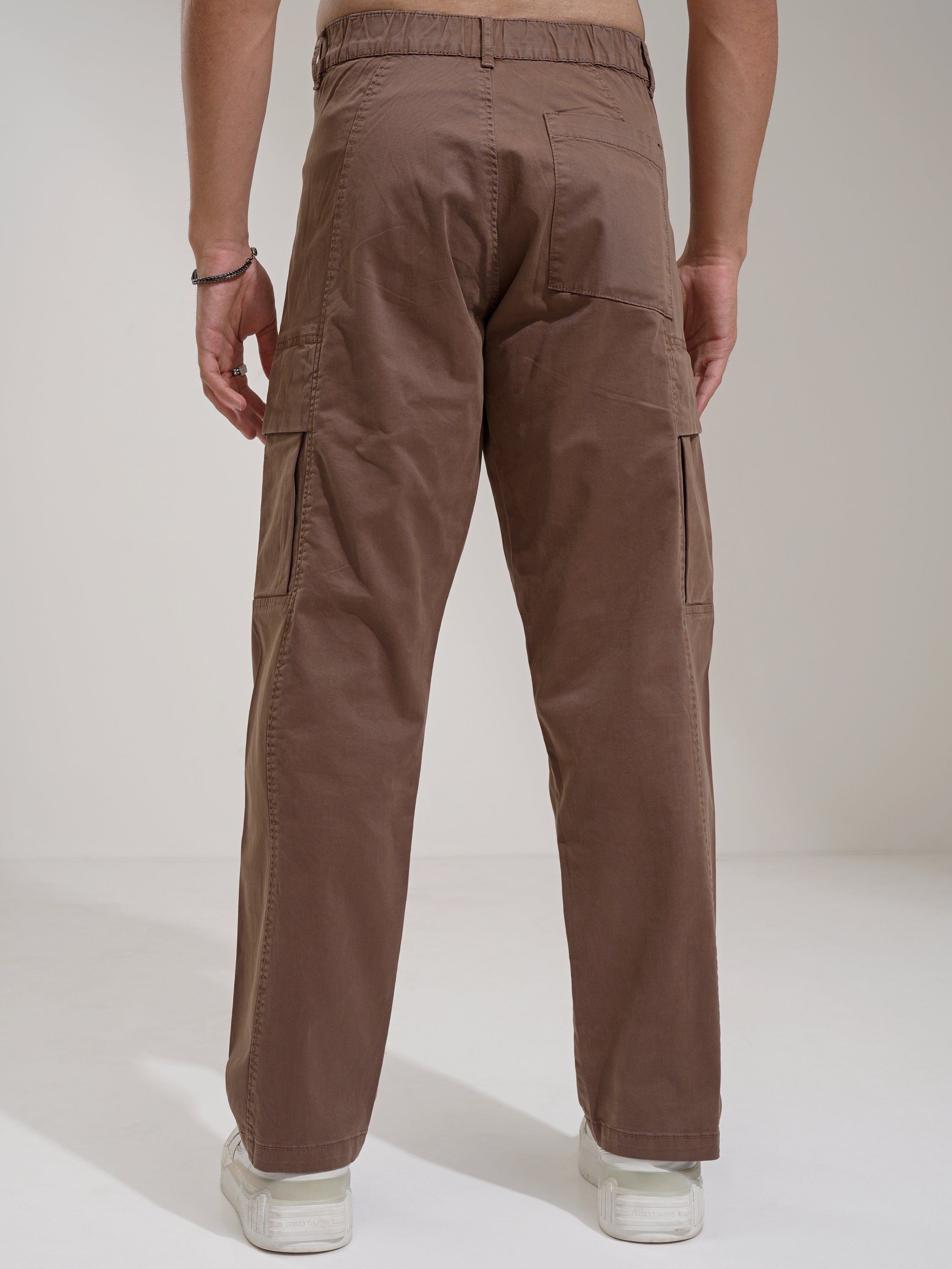 Highlander Men Brown Straight Fit Solid Cargos - Brown - Image 3