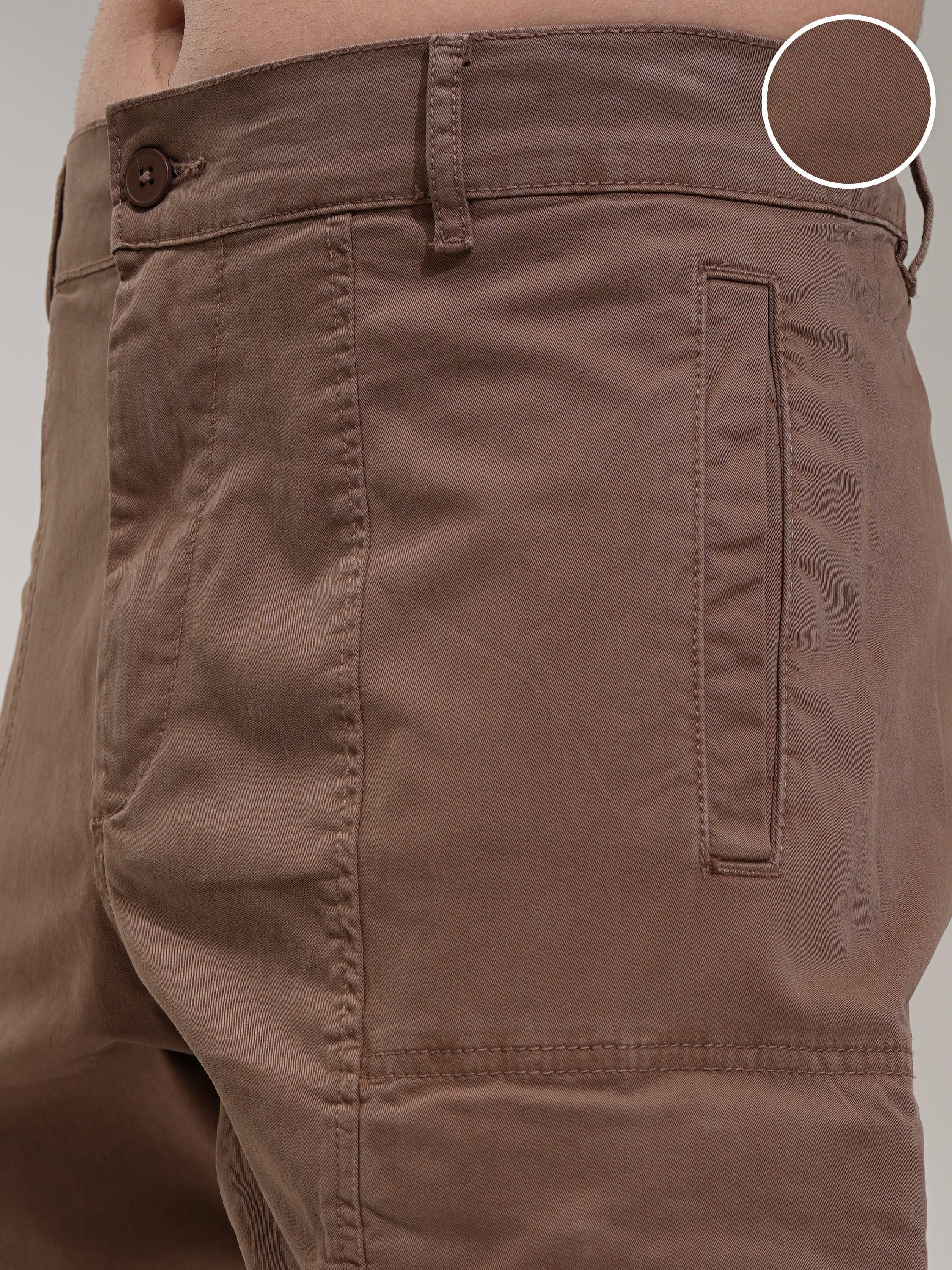 Highlander Men Brown Straight Fit Solid Cargos - Brown - Image 5