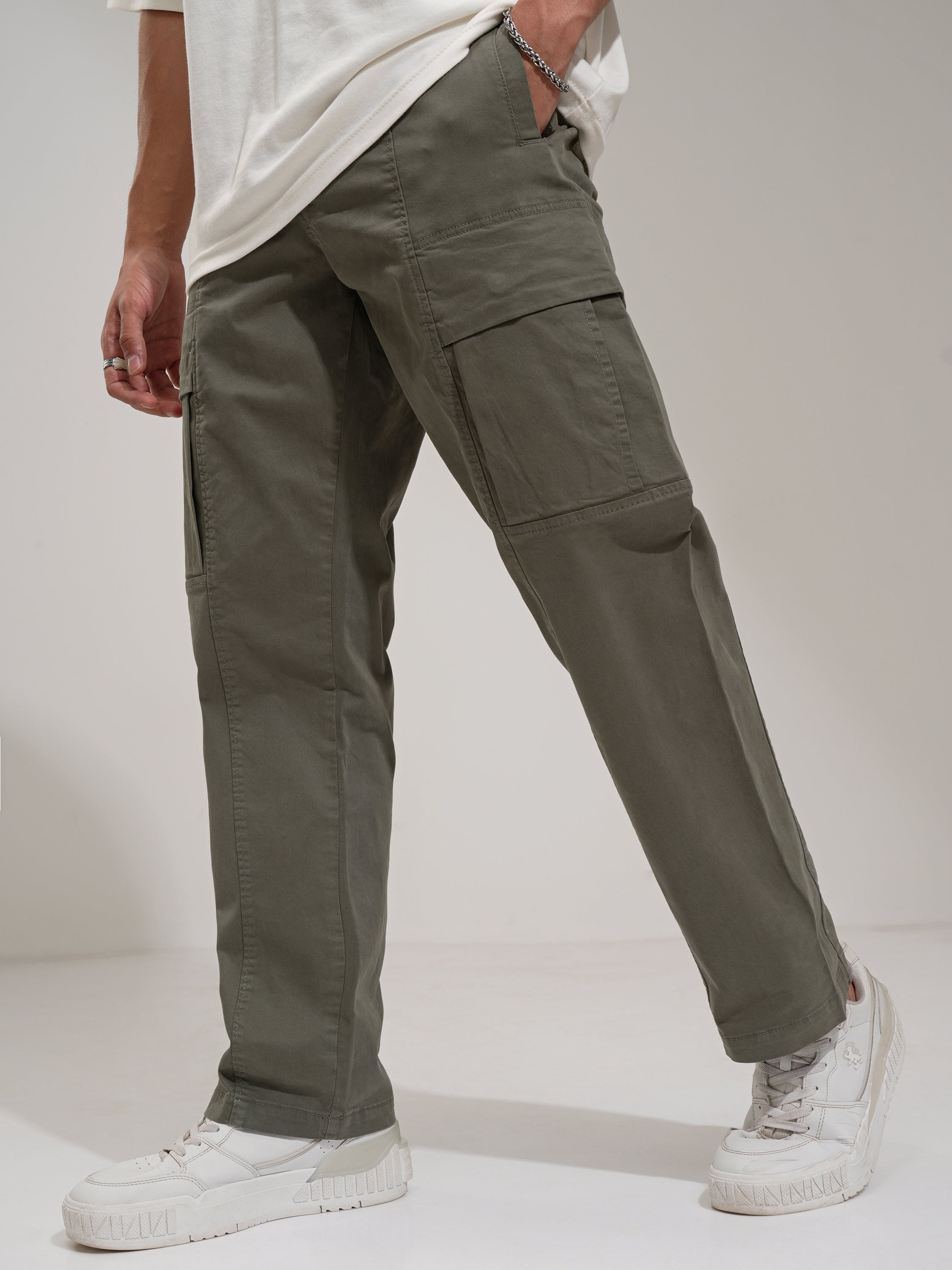 Highlander Men Teal Straight Fit Solid Cargo - Teal - Image 1