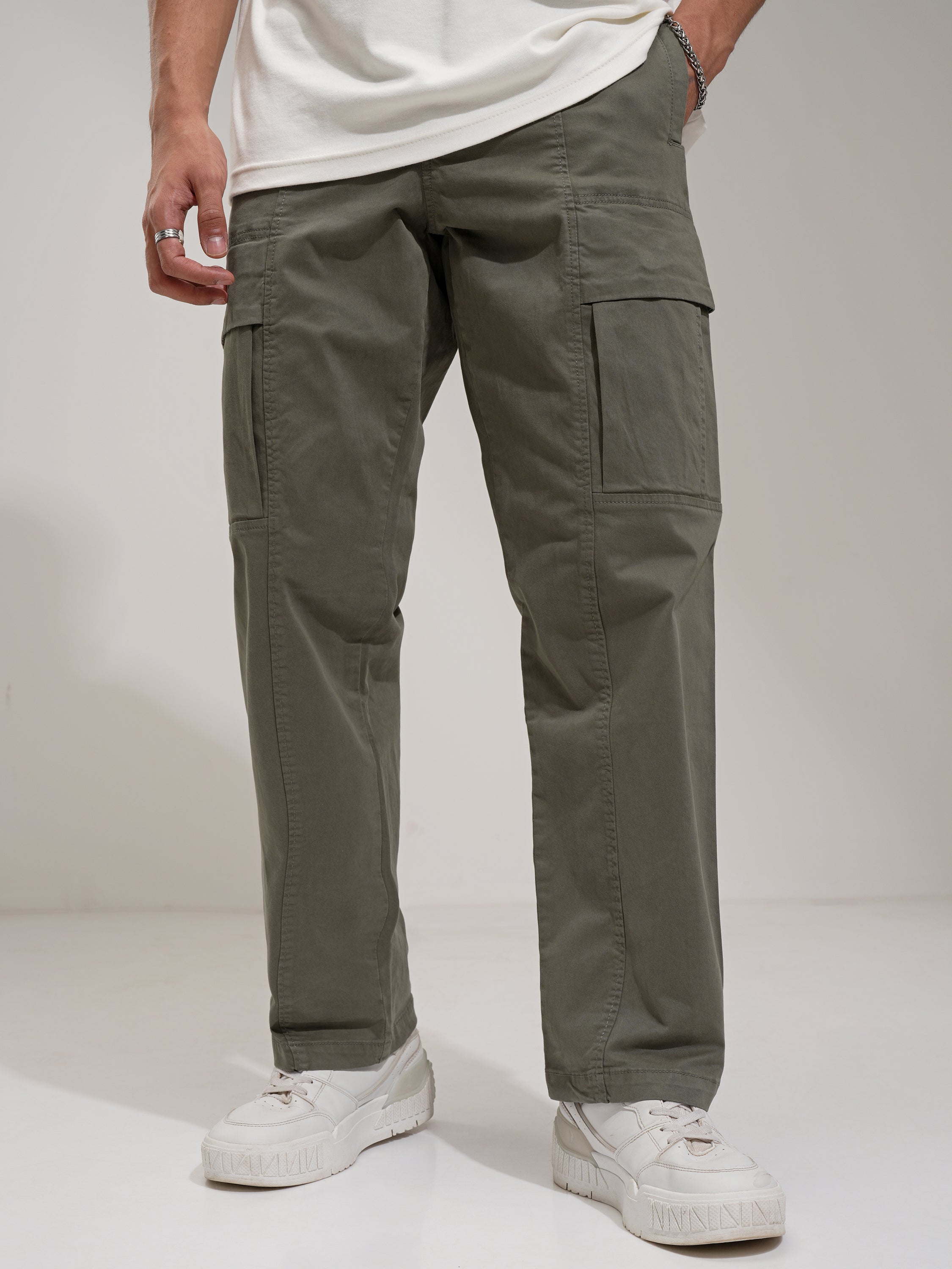 Highlander Men Teal Straight Fit Solid Cargo - Teal - Image 4
