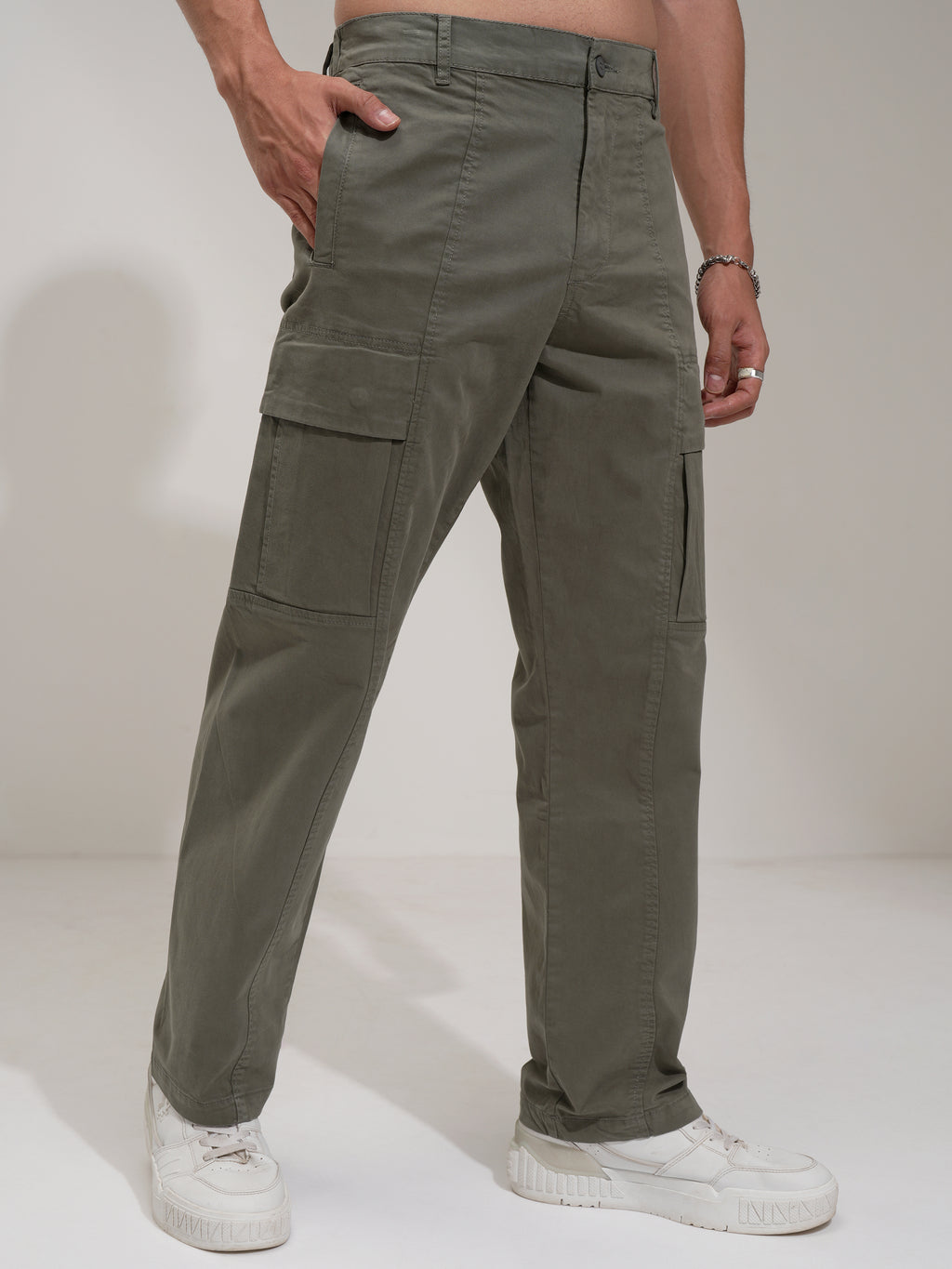 Highlander Men Teal Straight Fit Solid Cargo - Teal - Image 6