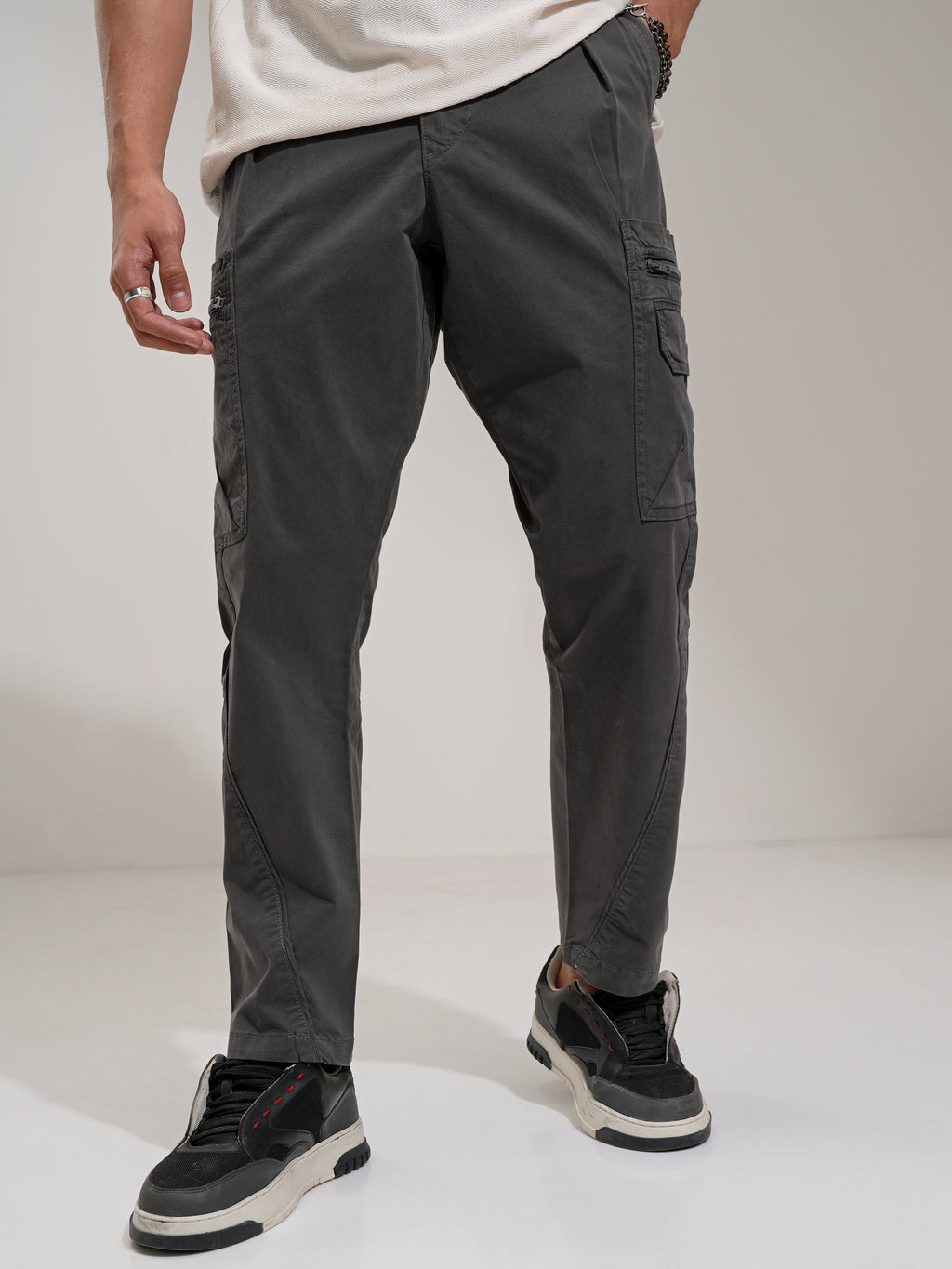 Highlander Men Grey Straight Fit Solid Cargo - Grey - Image 1