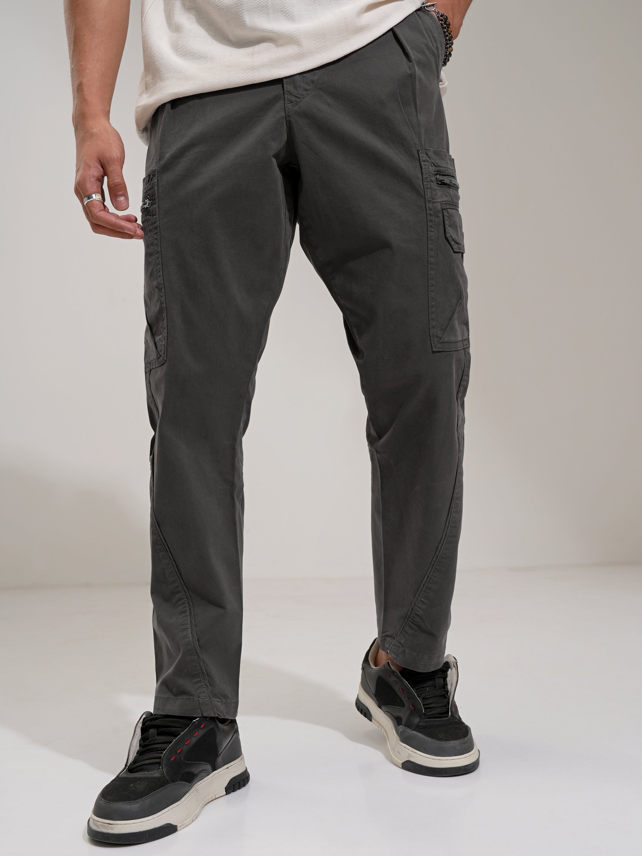 Highlander Men Grey Straight Fit Solid Cargo - Grey - Image 1