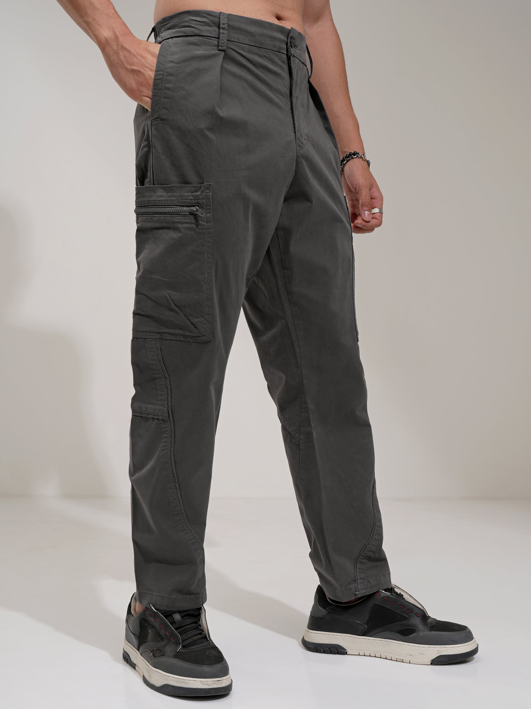 Highlander Men Grey Straight Fit Solid Cargo - Grey - Image 6