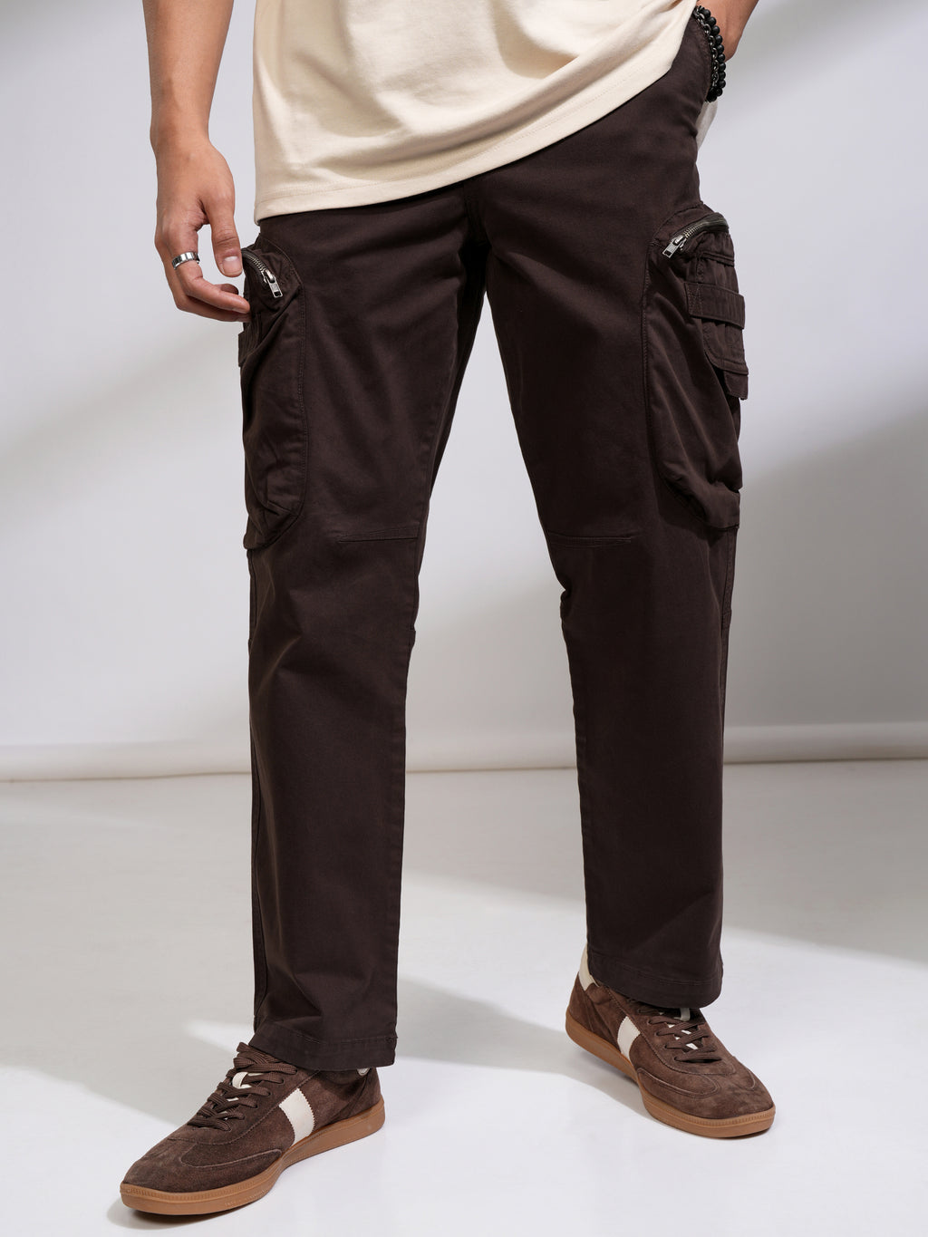 Highlander Men Brown Straight Fit Solid Casual Trouser - Brown - Image 1
