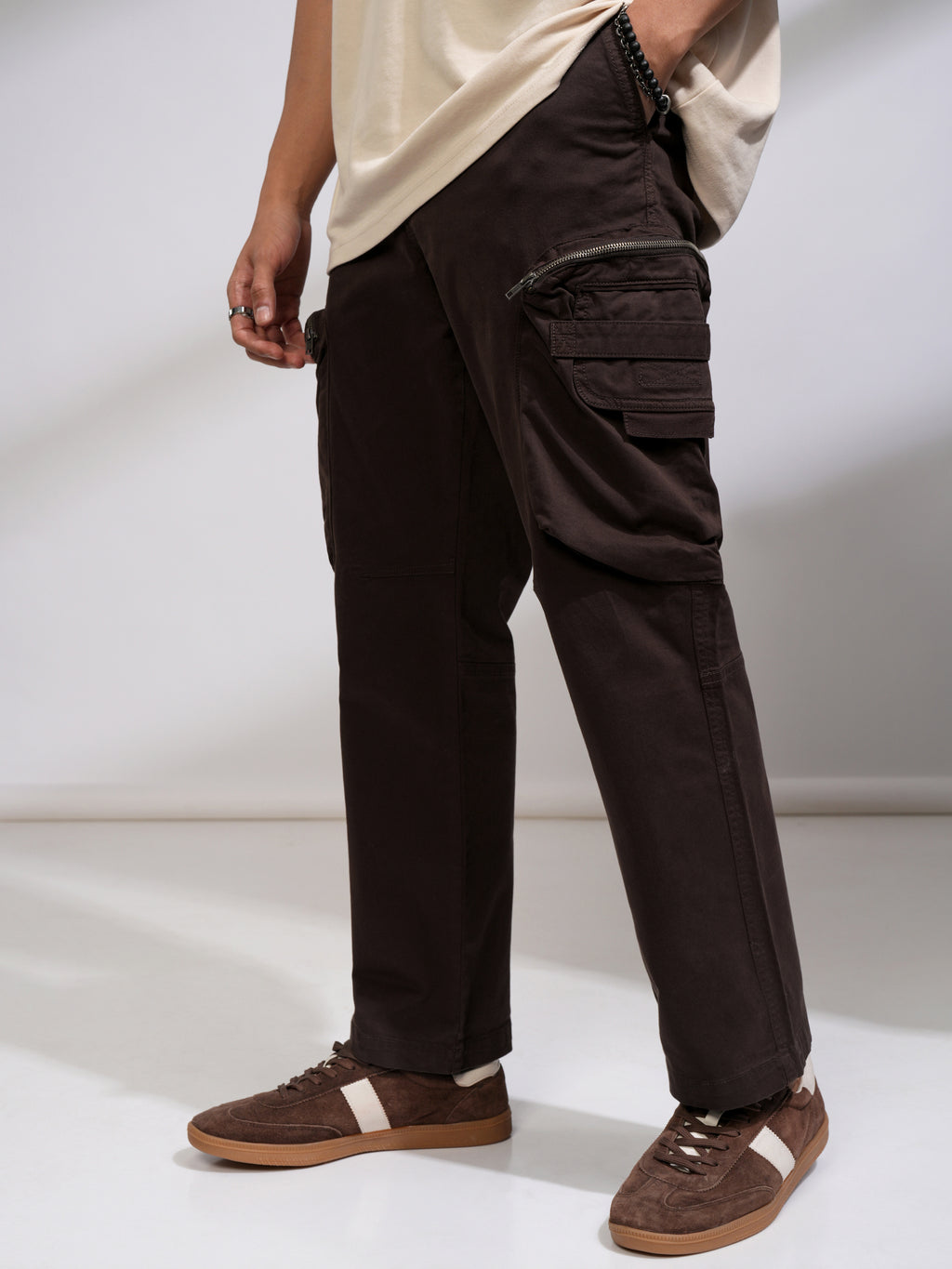 Highlander Men Brown Straight Fit Solid Casual Trouser - Brown - Image 4