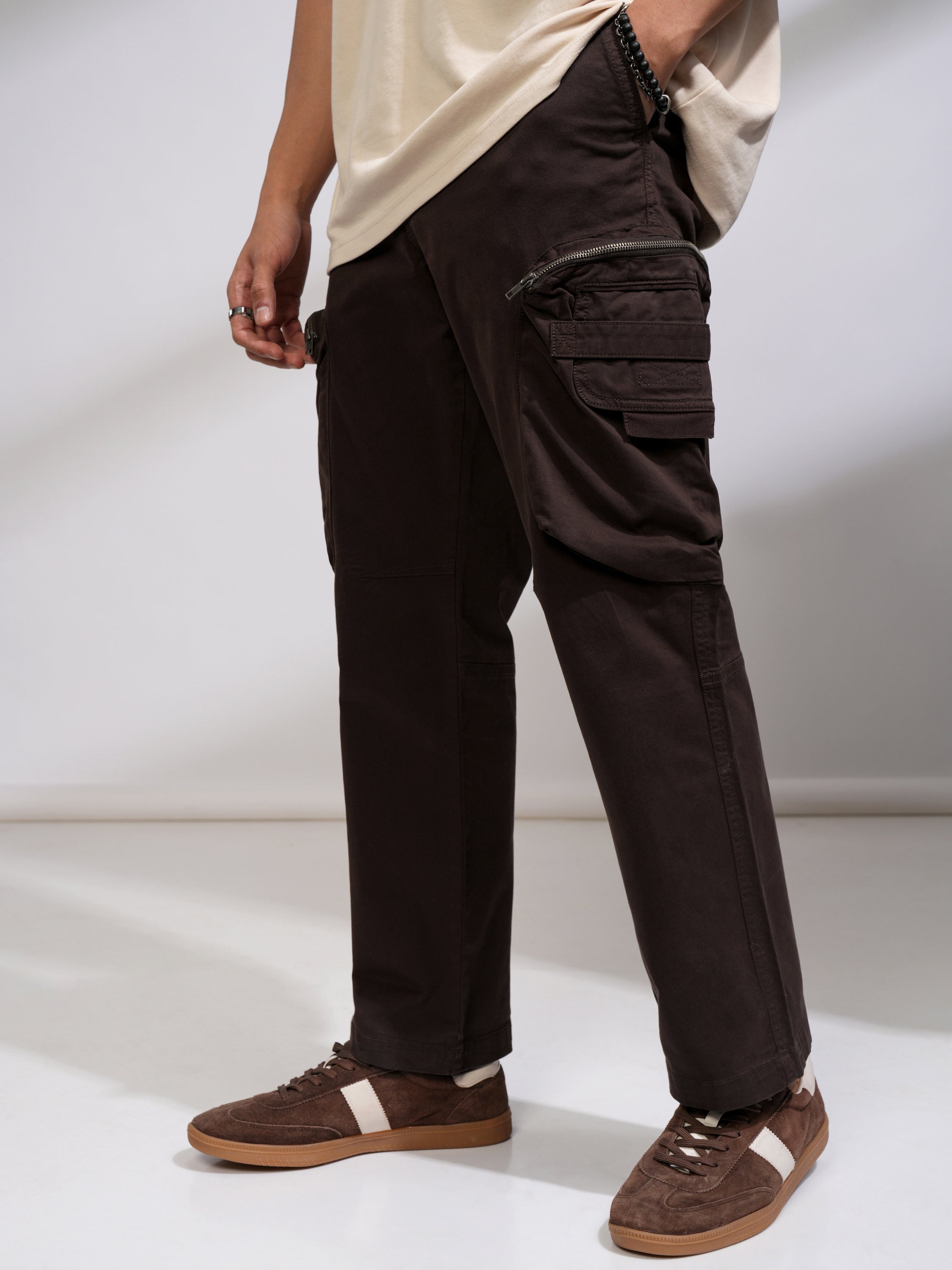Highlander Men Brown Straight Fit Solid Casual Trouser - Brown - Image 4