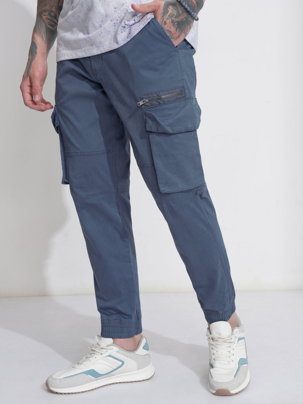 Highlander Men Blue Relaxed Fit Solid Cargo - Blue - Image 1