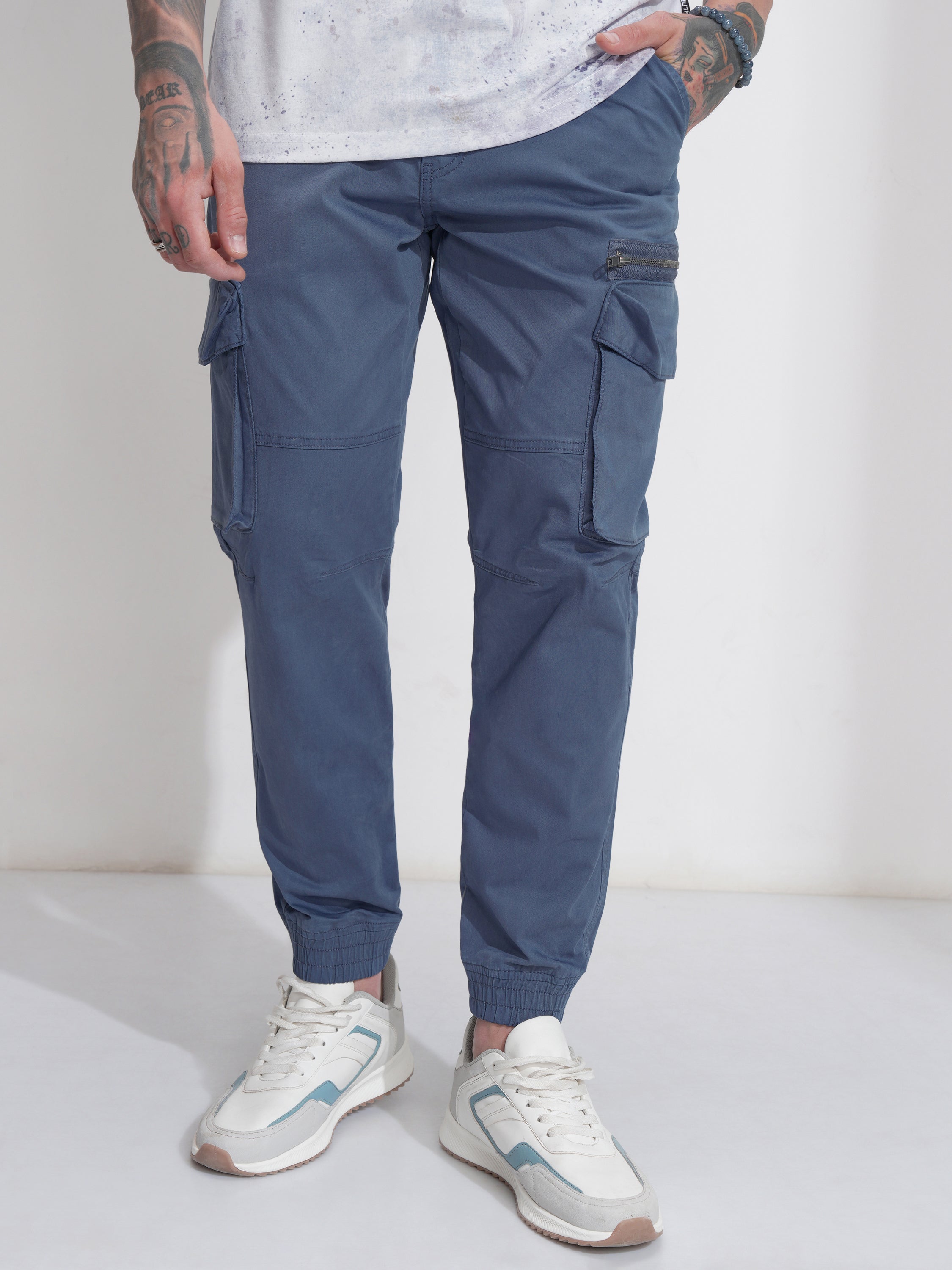 Highlander Men Blue Relaxed Fit Solid Cargo - Blue - Image 4