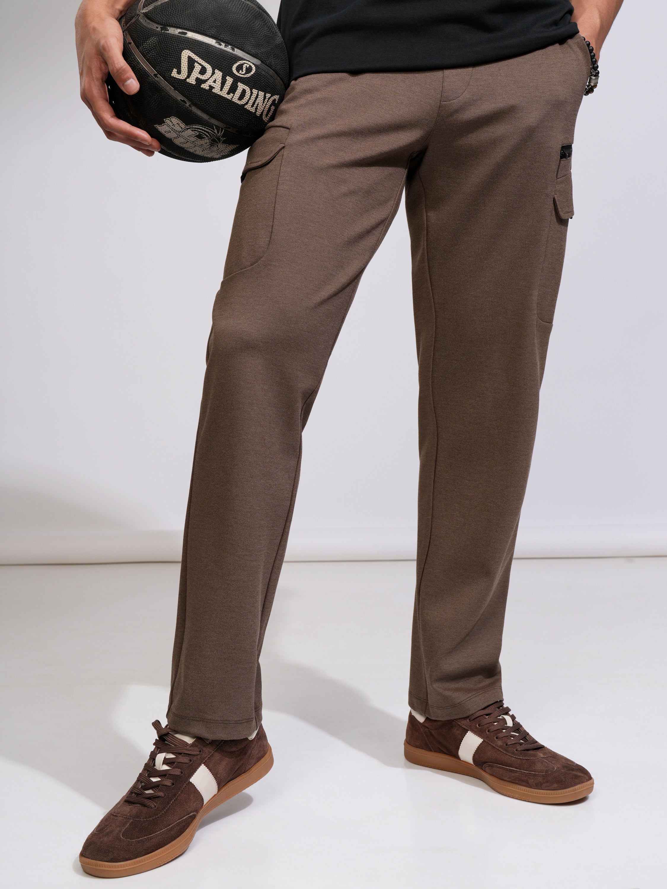 Highlander Men Rust Solid Relaxed Fit Cargos - Rust - Image 1