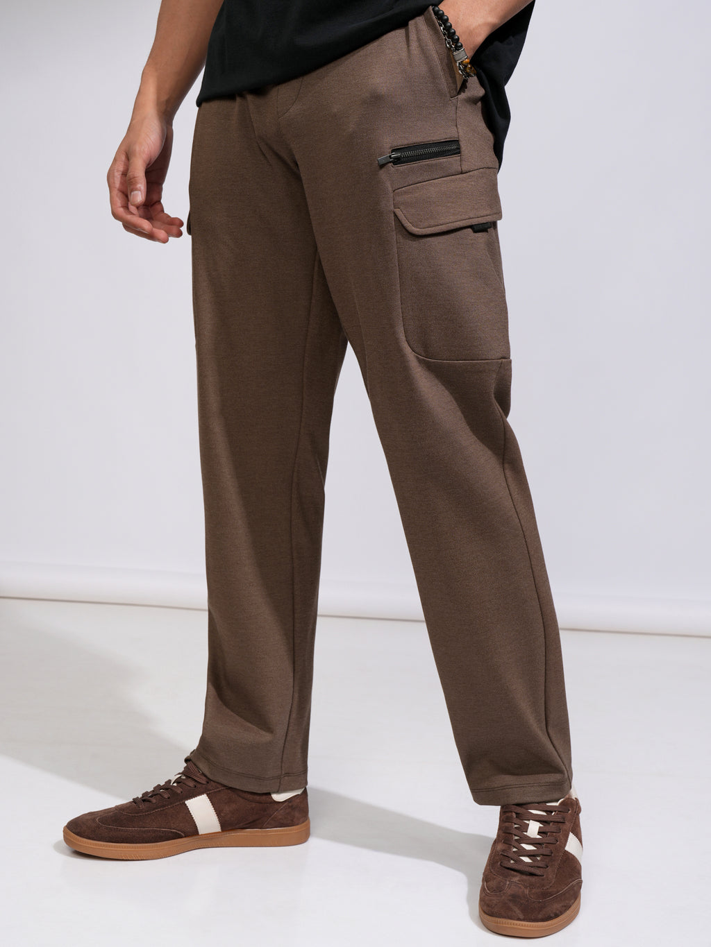Highlander Men Rust Solid Relaxed Fit Cargos - Rust - Image 4