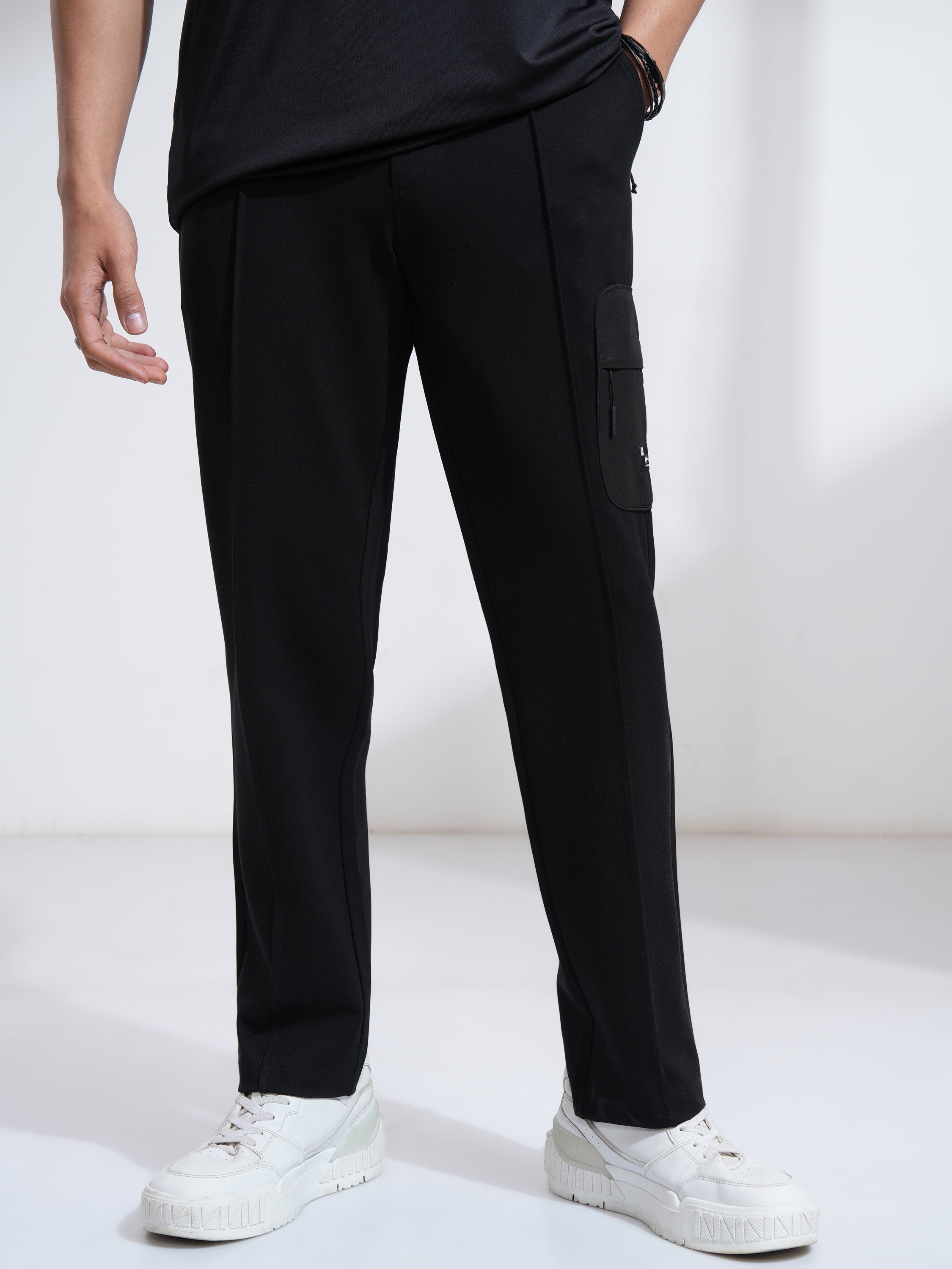 Highlander Men Black Relaxed Fit Solid Cargos - Black - Image 1