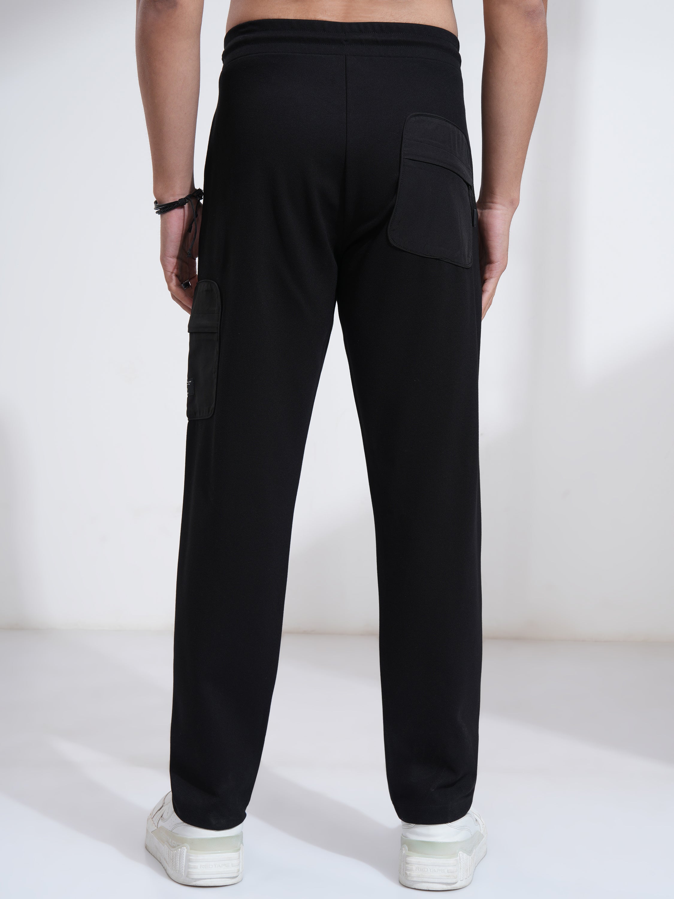 Highlander Men Black Relaxed Fit Solid Cargos - Black - Image 3
