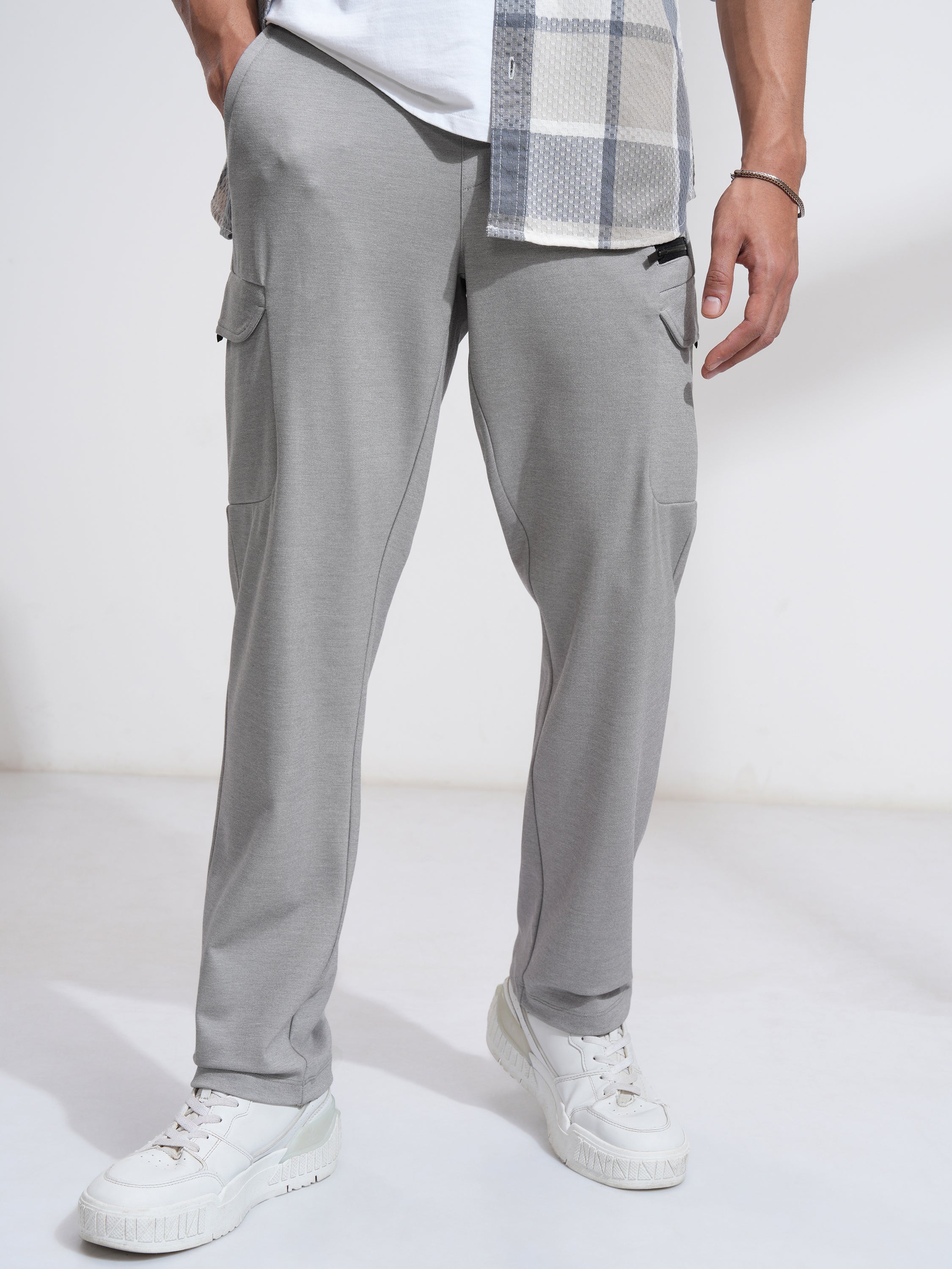 Highlander Men Grey Relaxed Fit Solid Cargos - Grey - Image 1