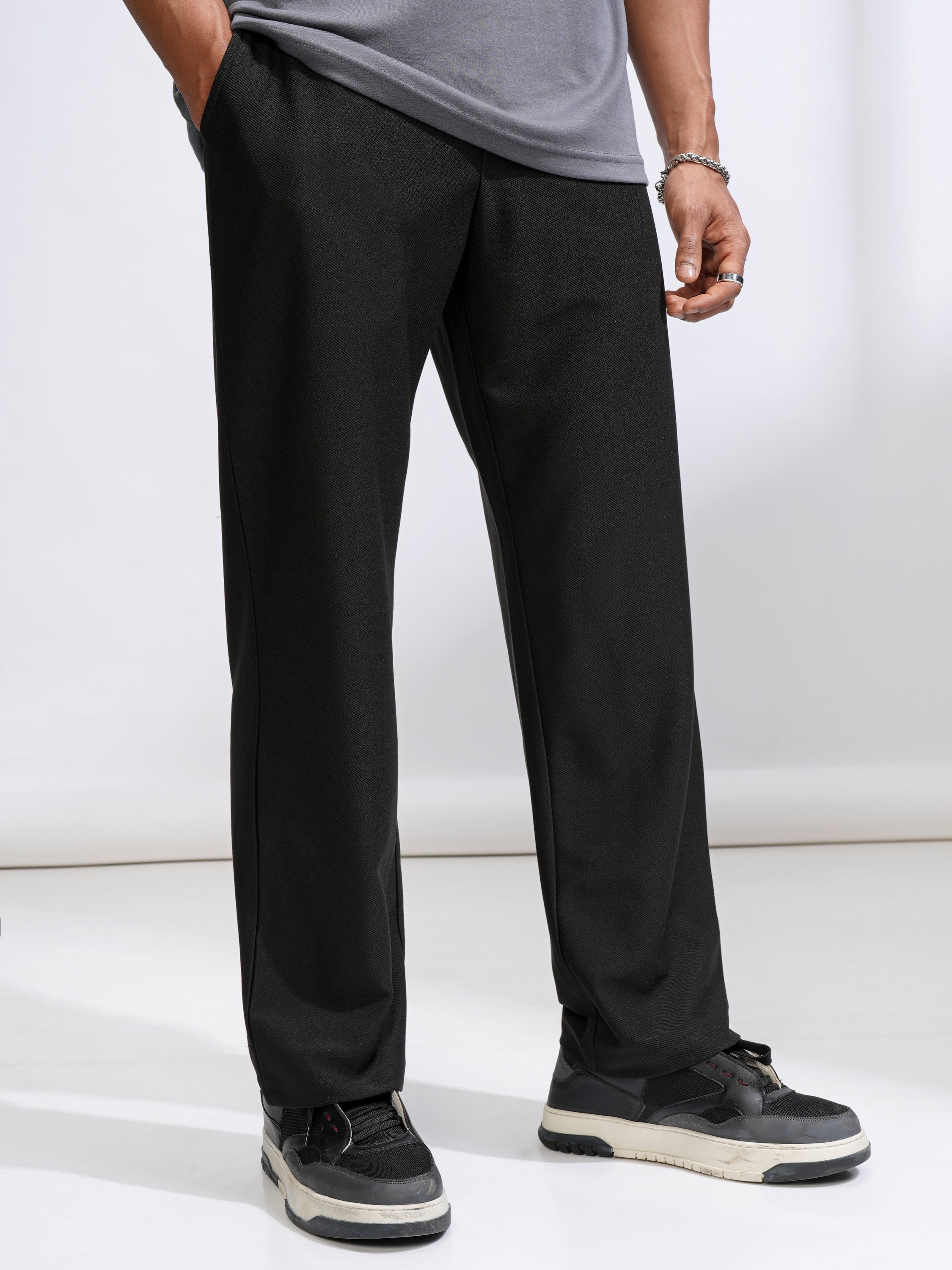 Highlander Men Black Straight Fit Solid Casual Trouser - Black - Image 6