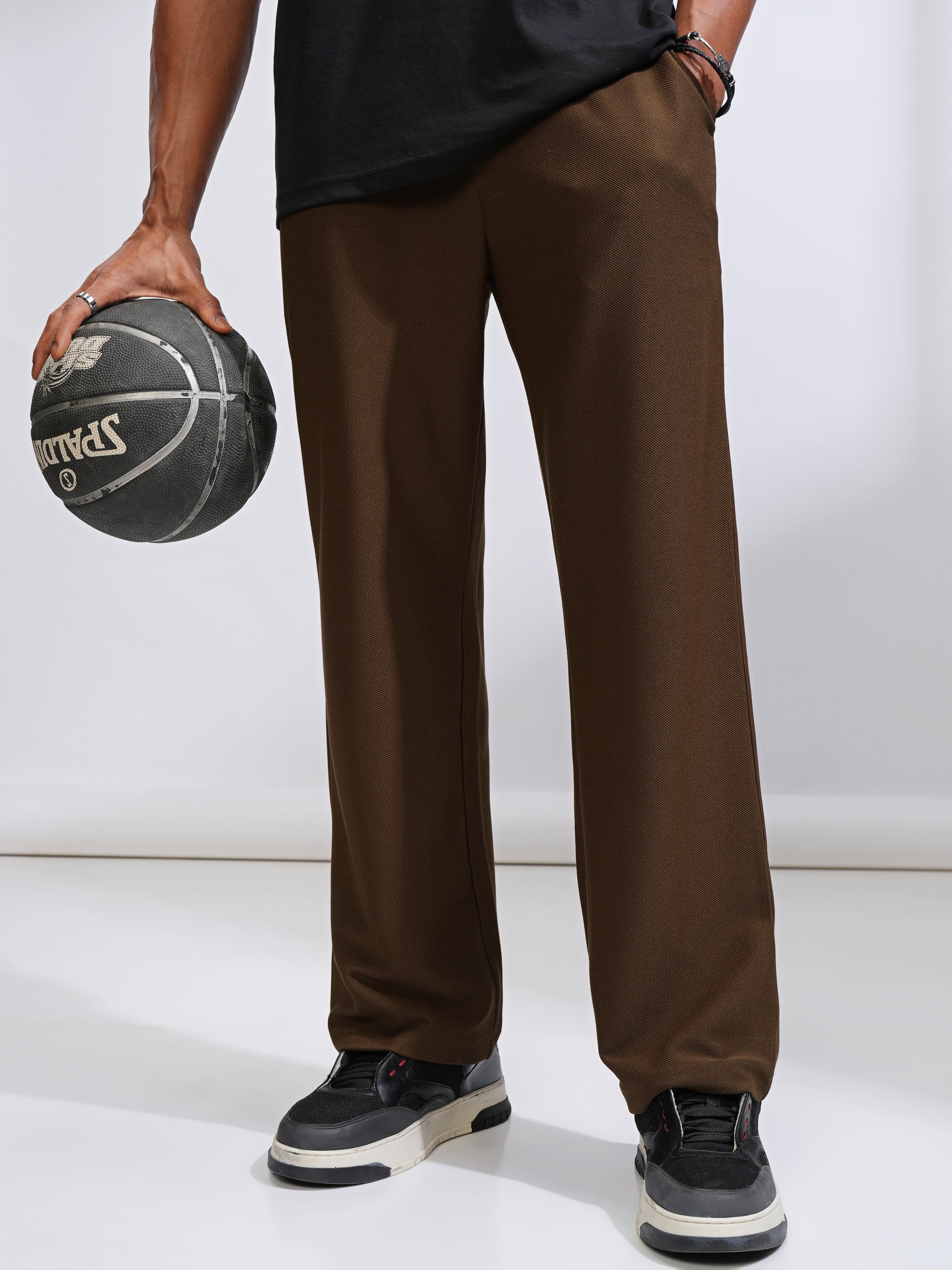 Highlander Men Brown Straight Fit Solid Casual Trouser - Brown - Image 1