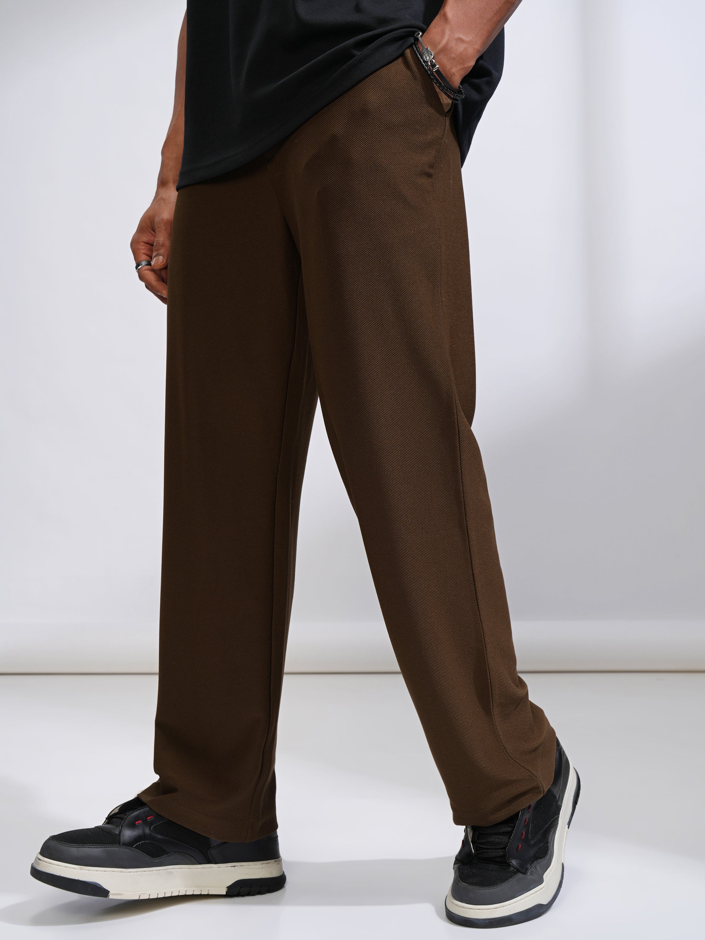 Highlander Men Brown Straight Fit Solid Casual Trouser - Brown - Image 4