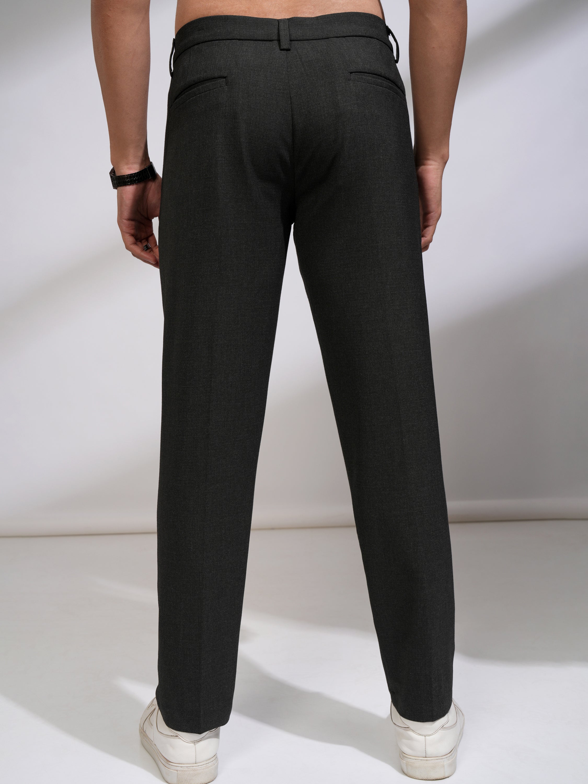 Highlander Men Charcoal Slim Fit Solid Casual Trouser - Charcoal - Image 3