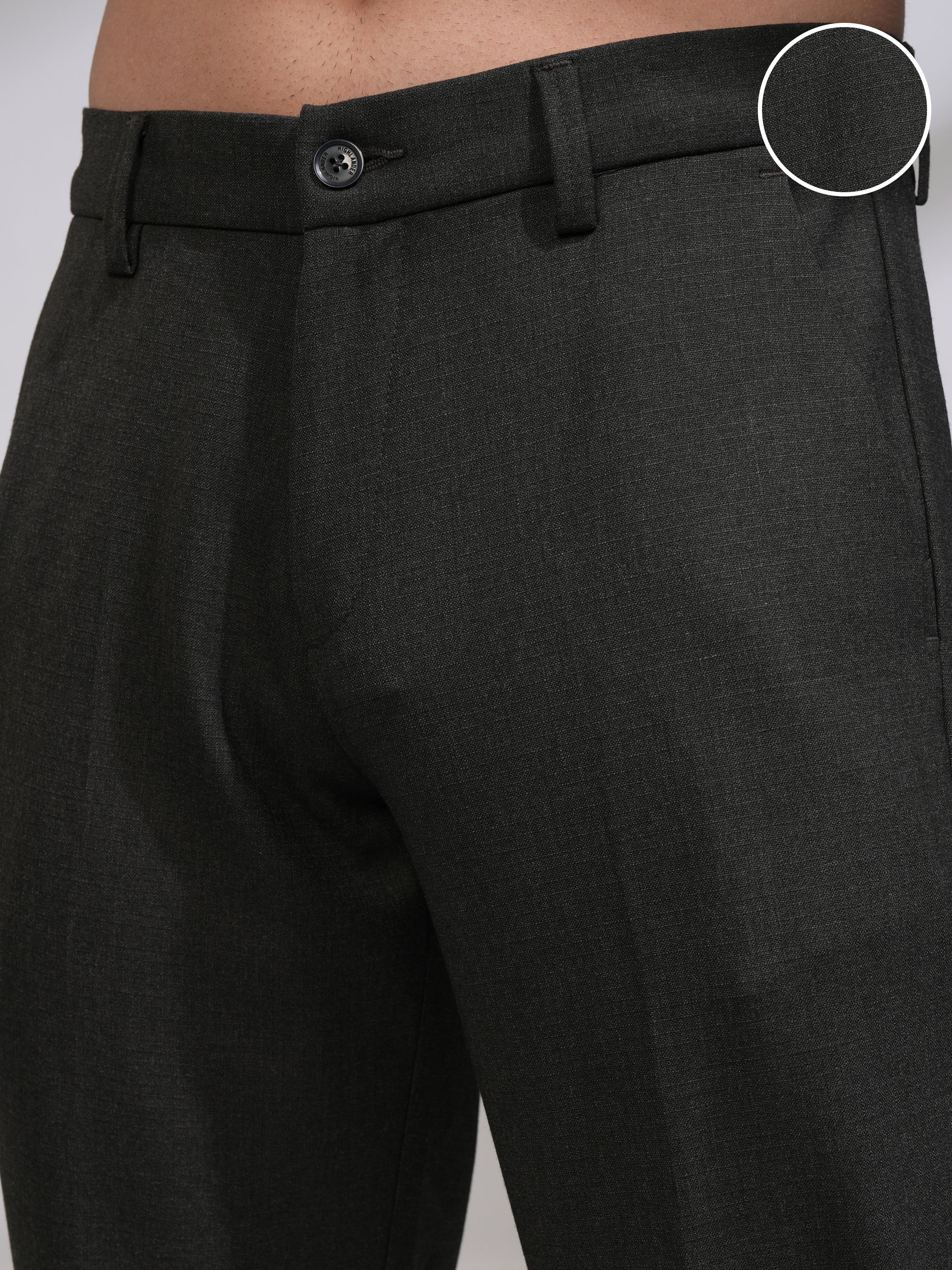 Highlander Men Charcoal Slim Fit Solid Casual Trouser - Charcoal - Image 5