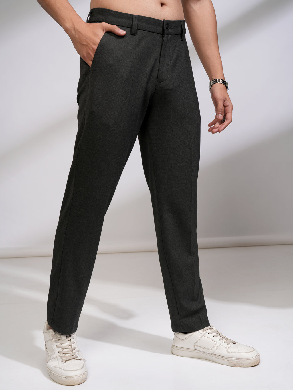 Highlander Men Charcoal Slim Fit Solid Casual Trouser - Charcoal - Image 6