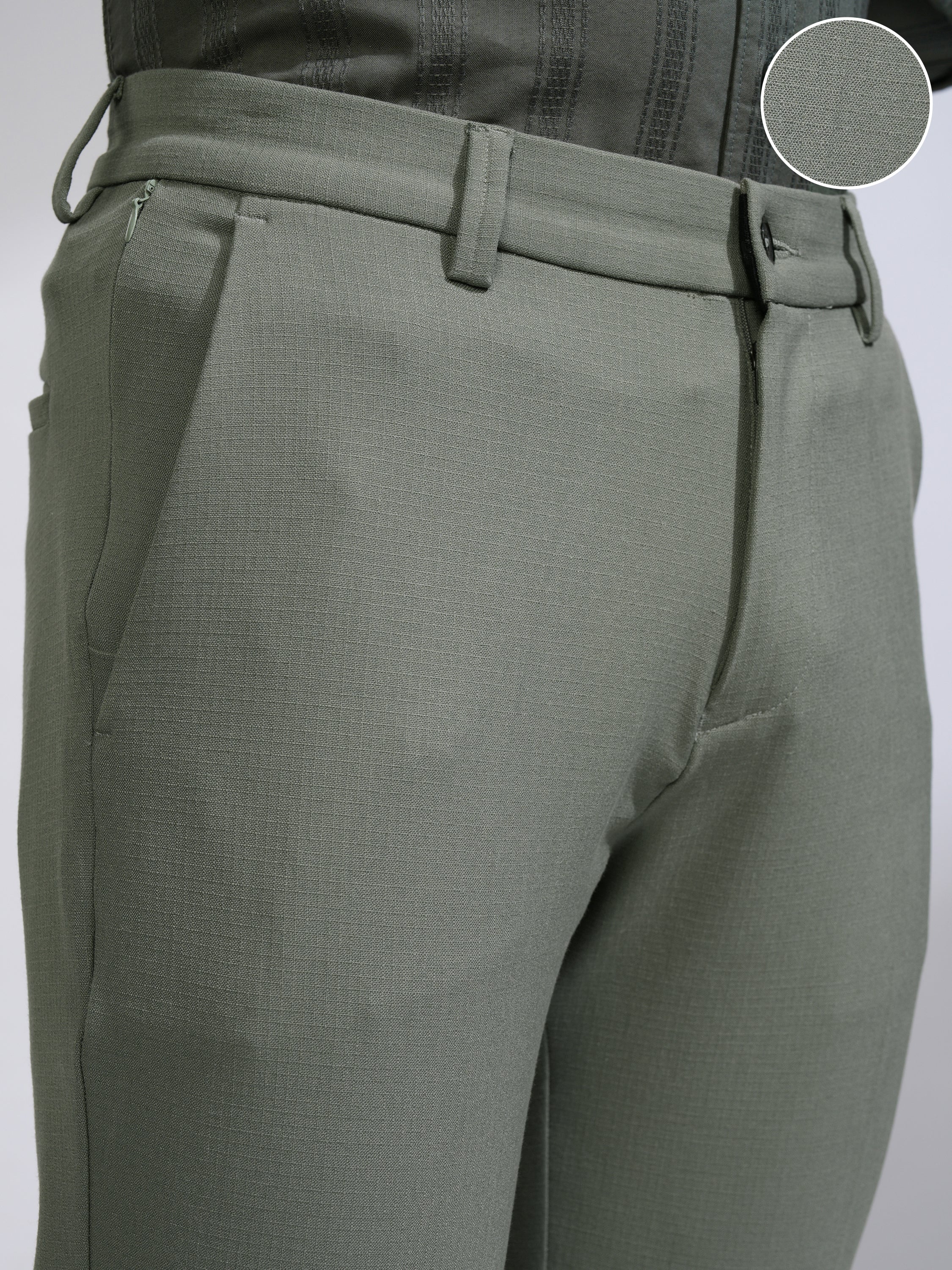 Highlander Men Olive Slim Fit Solid Casual Trouser - Olive - Image 5