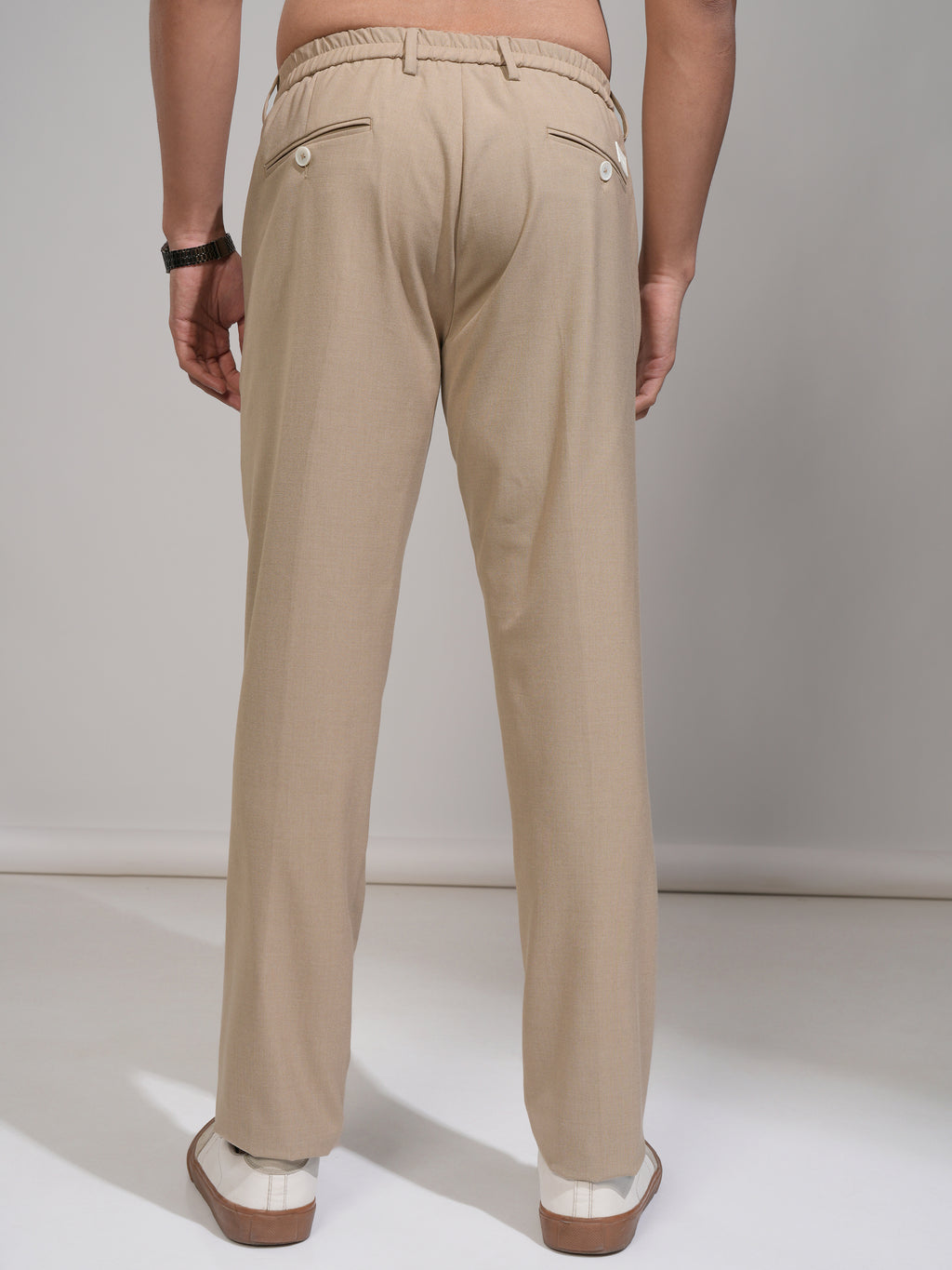 Highlander Men Beige Slim Fit Solid Formal Trouser - Beige - Image 3