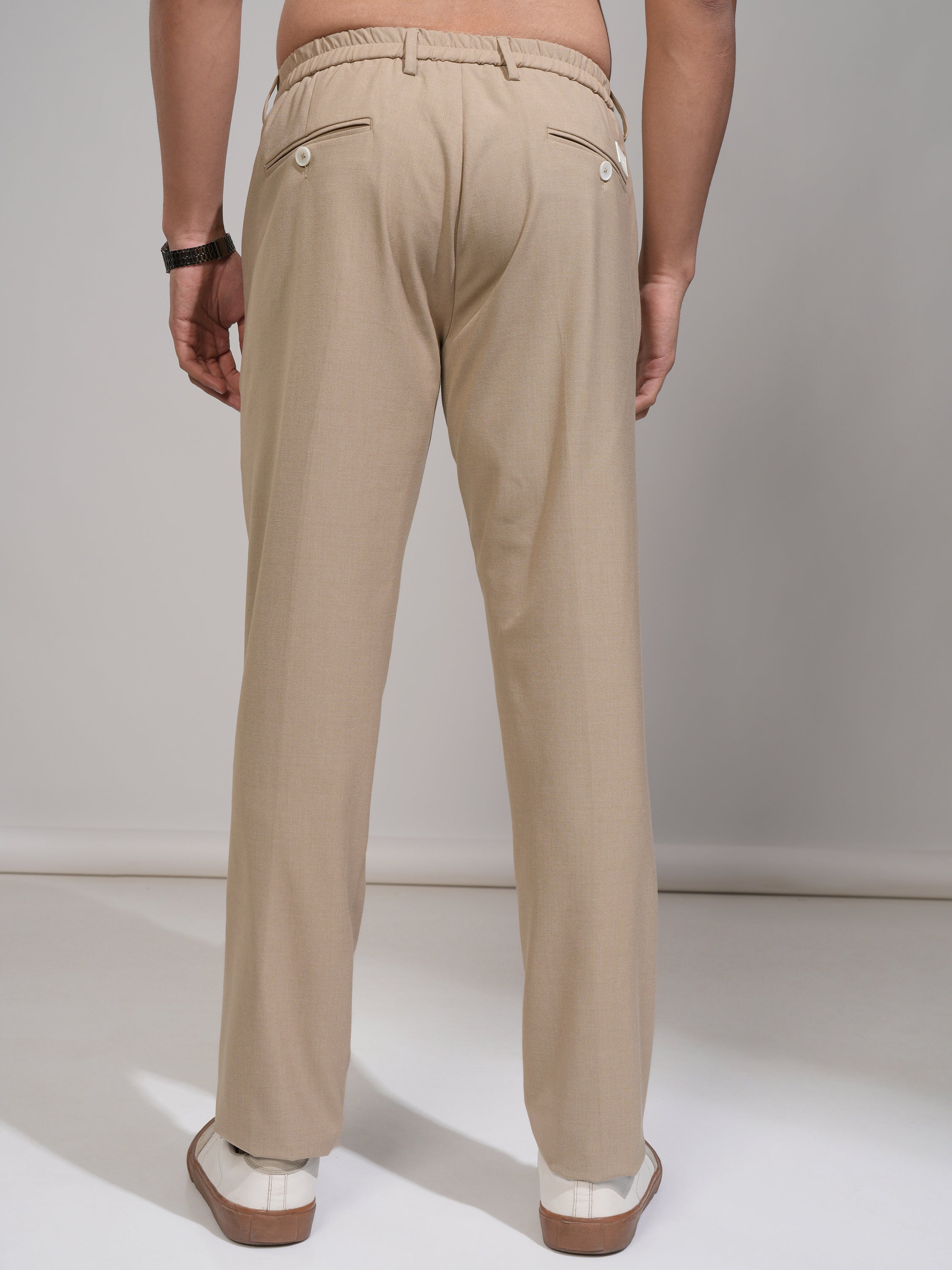 Highlander Men Beige Slim Fit Solid Formal Trouser - Beige - Image 3