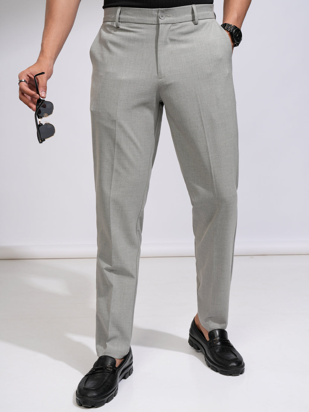 Highlander Men Grey Relaxed Fit Solid Casual Trouser - Grey - Image 1