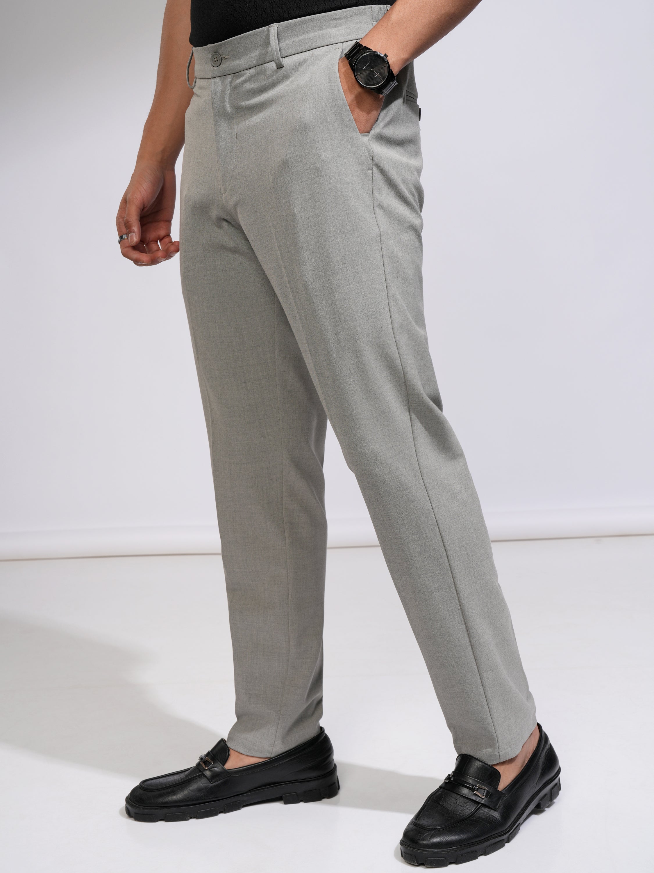 Highlander Men Grey Relaxed Fit Solid Casual Trouser - Grey - Image 4