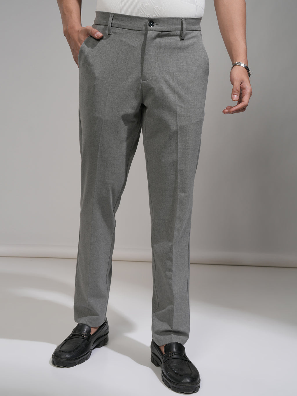 Highlander Men Grey Slim Fit Solid Formal Trouser - Grey - Image 1