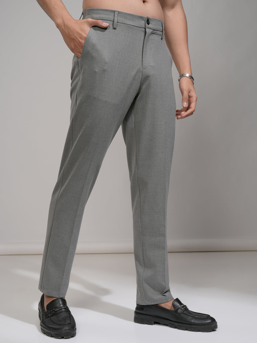 Highlander Men Grey Slim Fit Solid Formal Trouser - Grey - Image 6