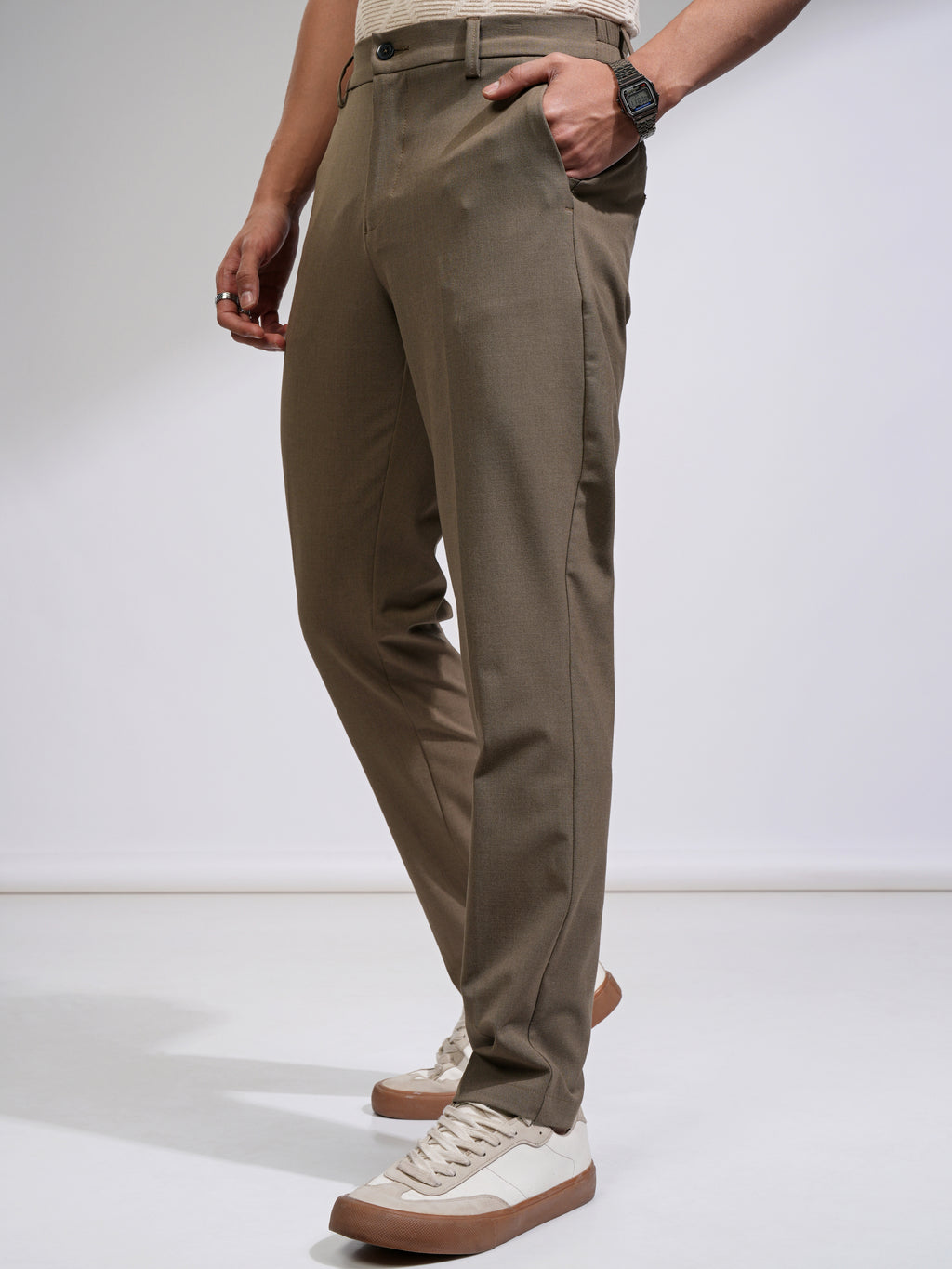 Highlander Men Brown Relaxed Fit Solid Casual Trouser - Brown - Image 1