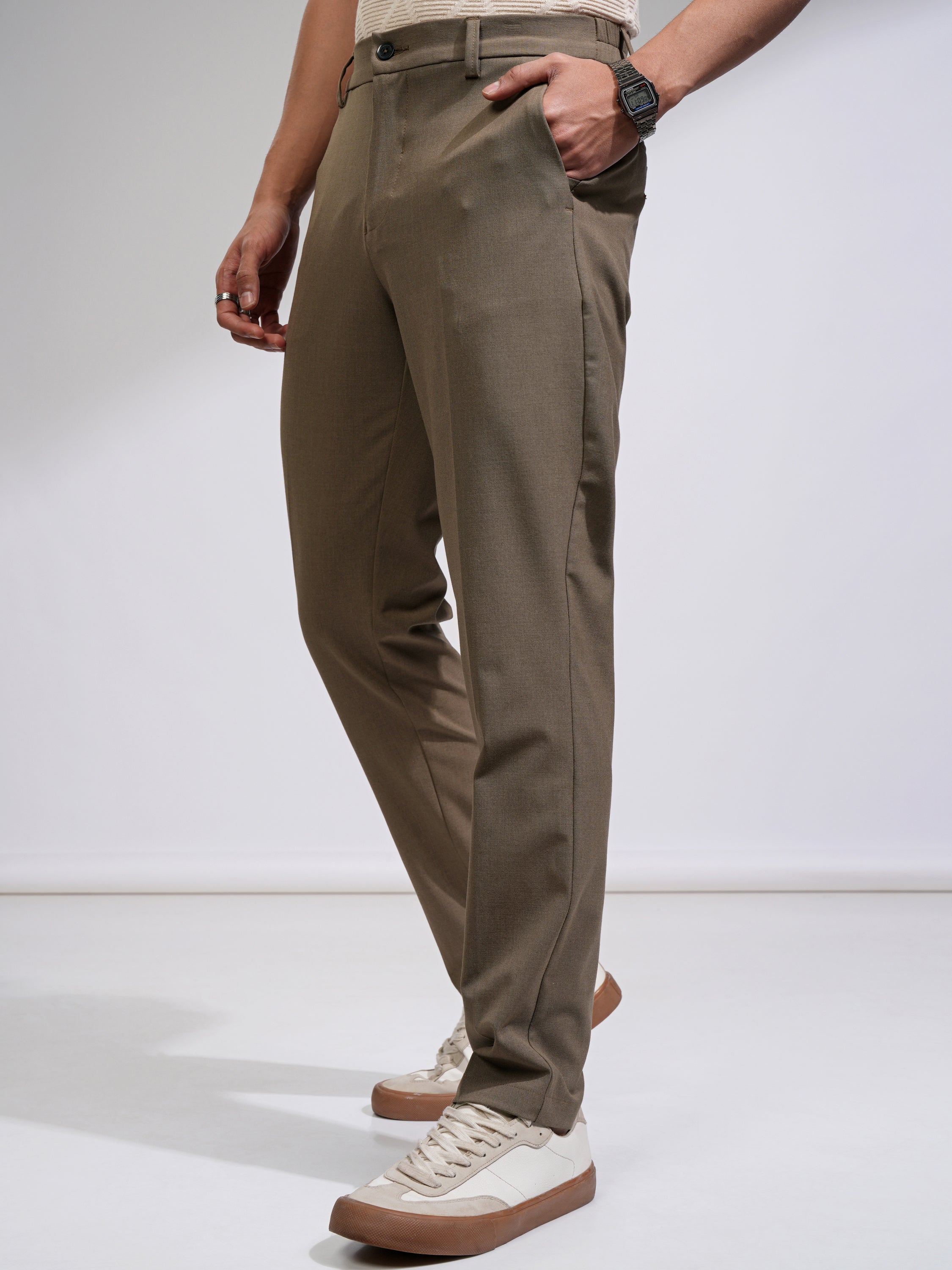 Highlander Men Brown Relaxed Fit Solid Casual Trouser - Brown - Image 1