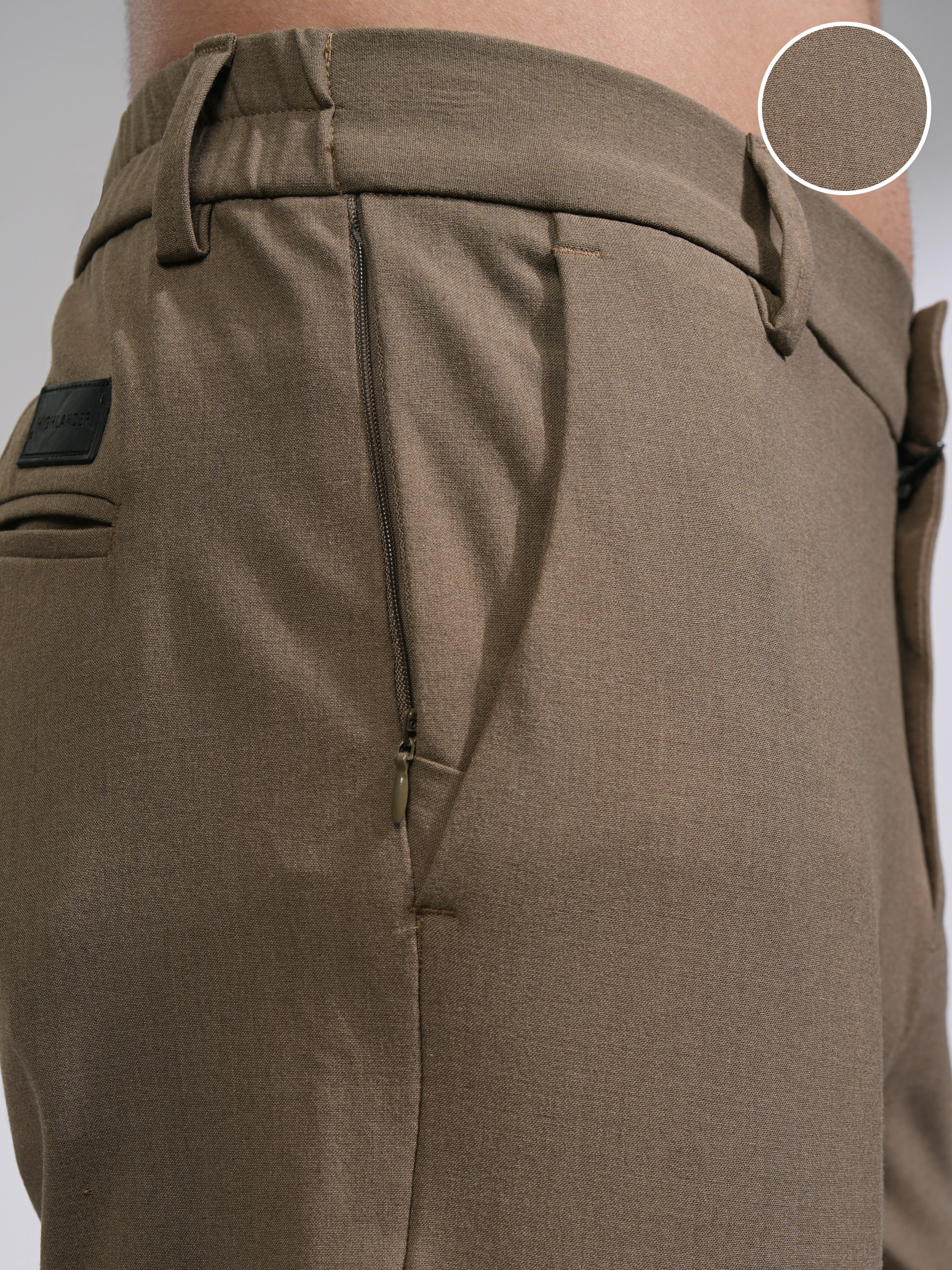 Highlander Men Brown Relaxed Fit Solid Casual Trouser - Brown - Image 5