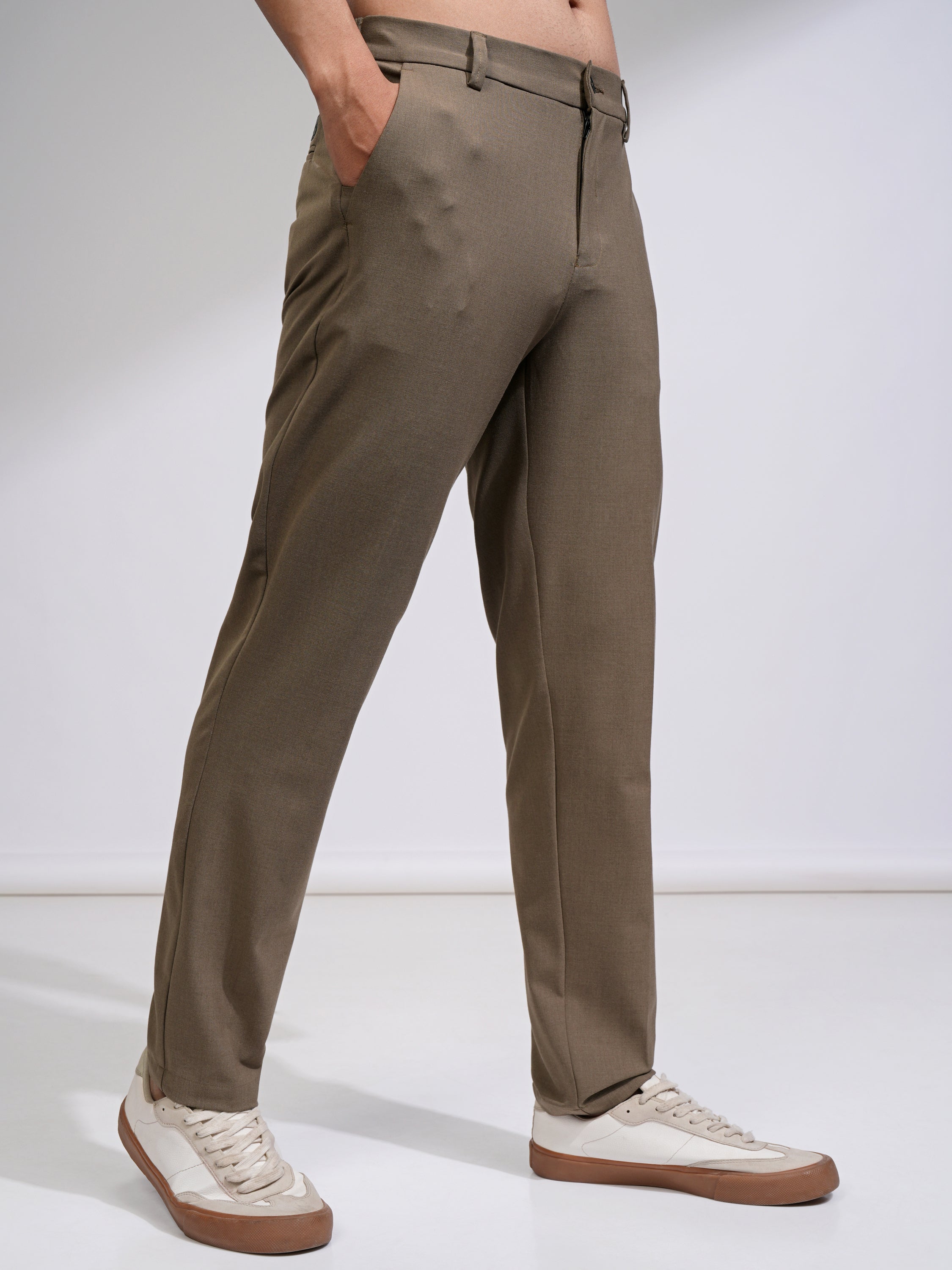 Highlander Men Brown Relaxed Fit Solid Casual Trouser - Brown - Image 6