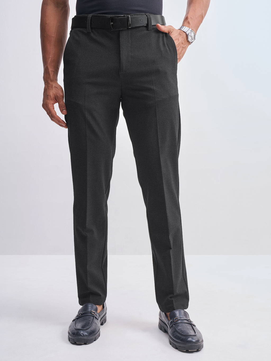Highlander Men Grey Relaxed Fit Solid Formal Trouser - Grey - Image 1