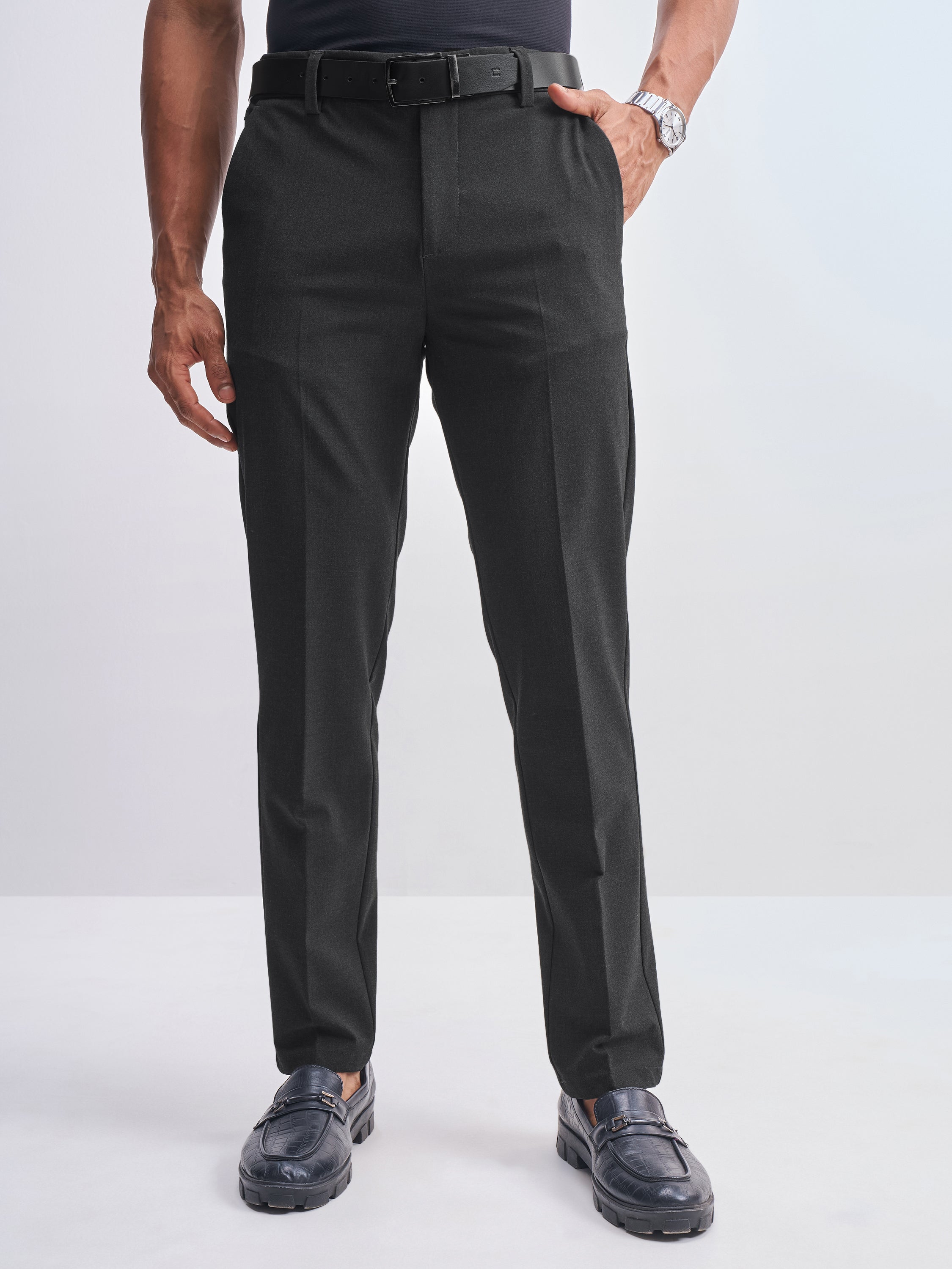 Highlander Men Grey Relaxed Fit Solid Formal Trouser - Grey - Image 1