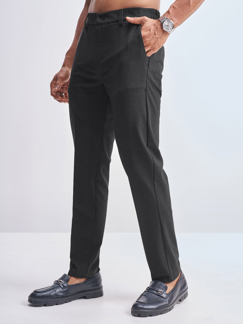 Highlander Men Grey Relaxed Fit Solid Formal Trouser - Grey - Image 4