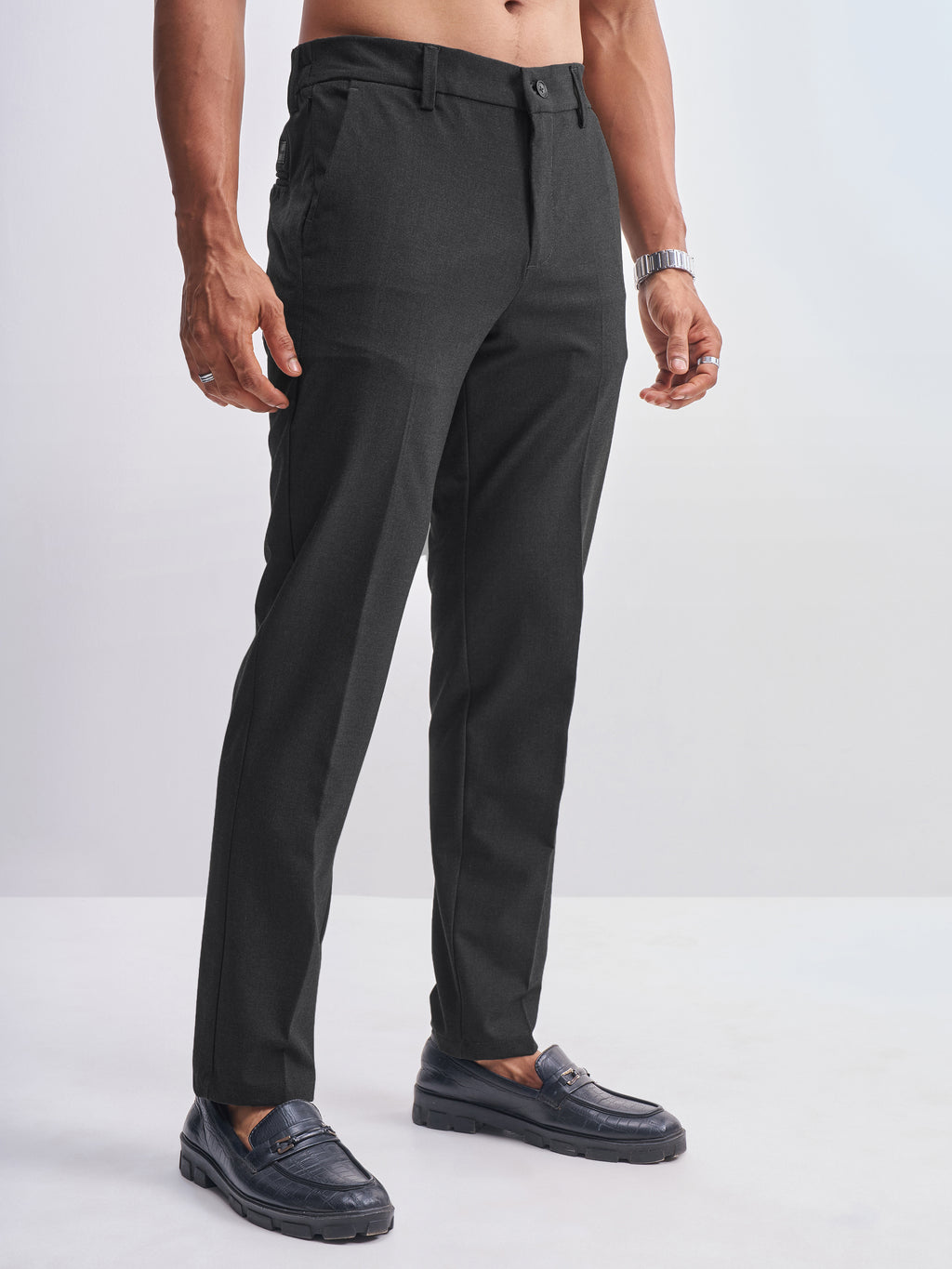 Highlander Men Grey Relaxed Fit Solid Formal Trouser - Grey - Image 6